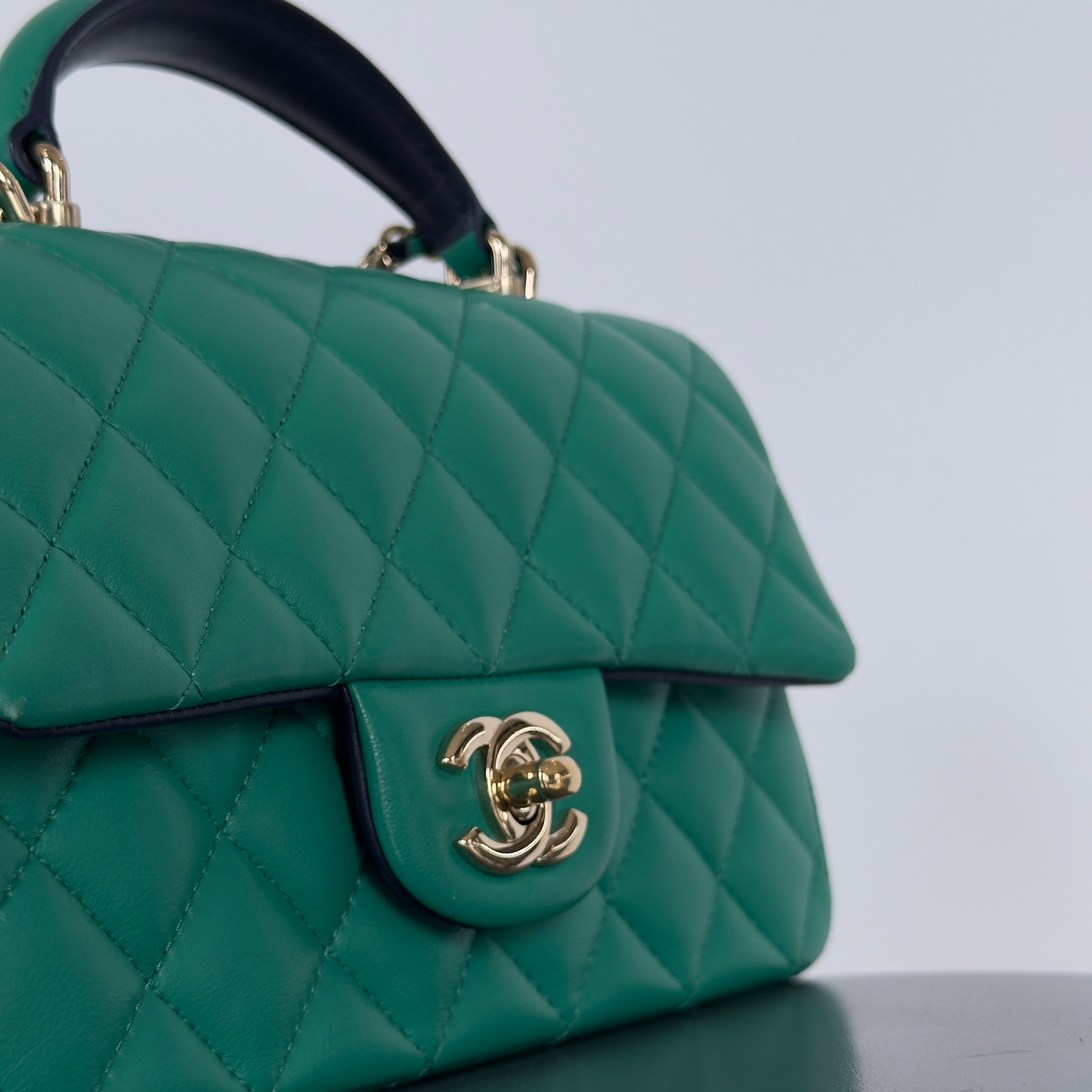 Chanel Rectangular Mini Top Handle Flap Bag Green - Queen May