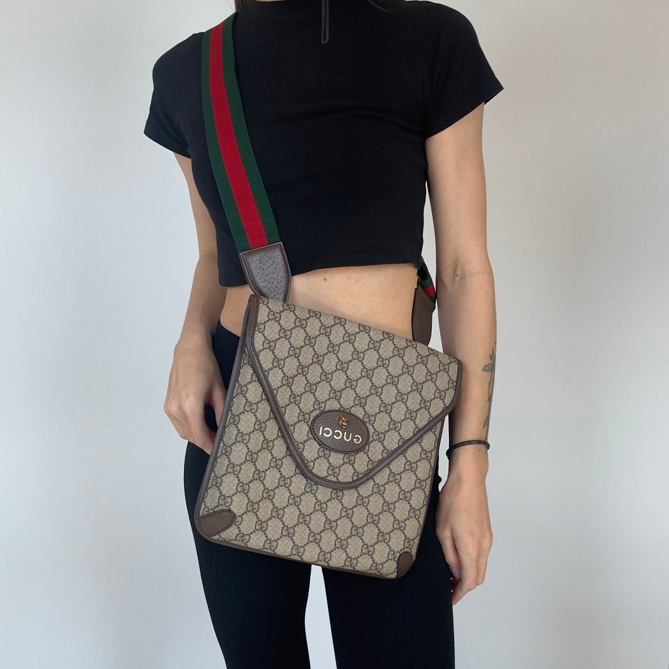 Gucci Supreme Monogran Web Medium Vintage Flap Messenger - Queen May