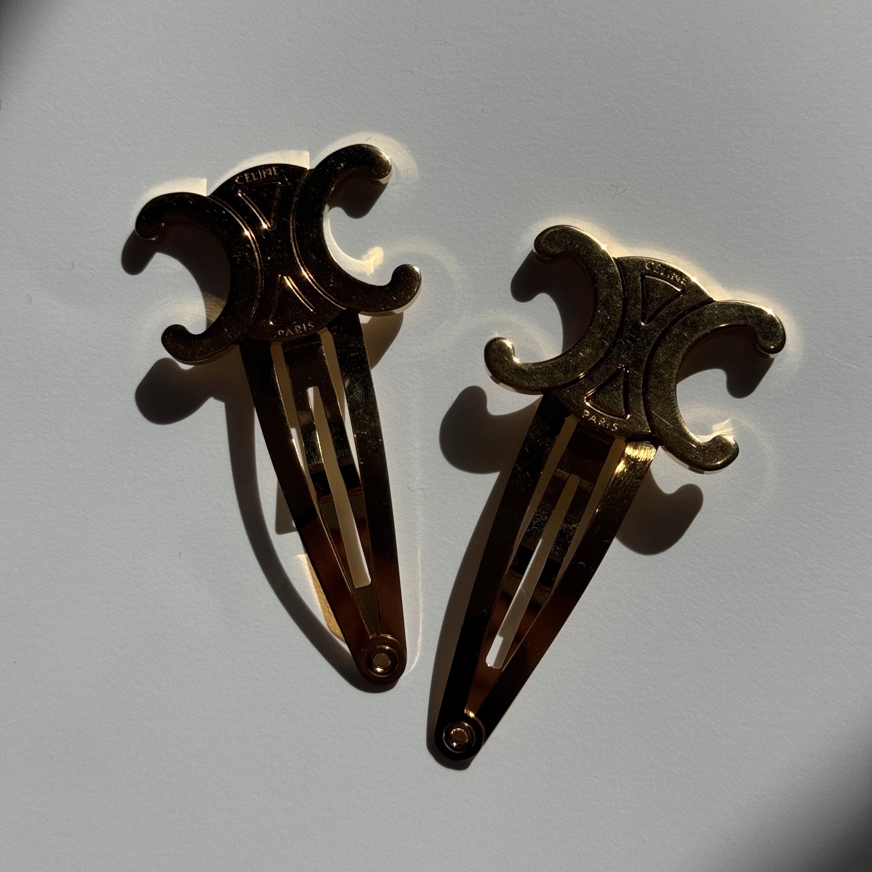 Celine Set Of 2 Snap Hair Clips in Brass with Gold Finish and Steel