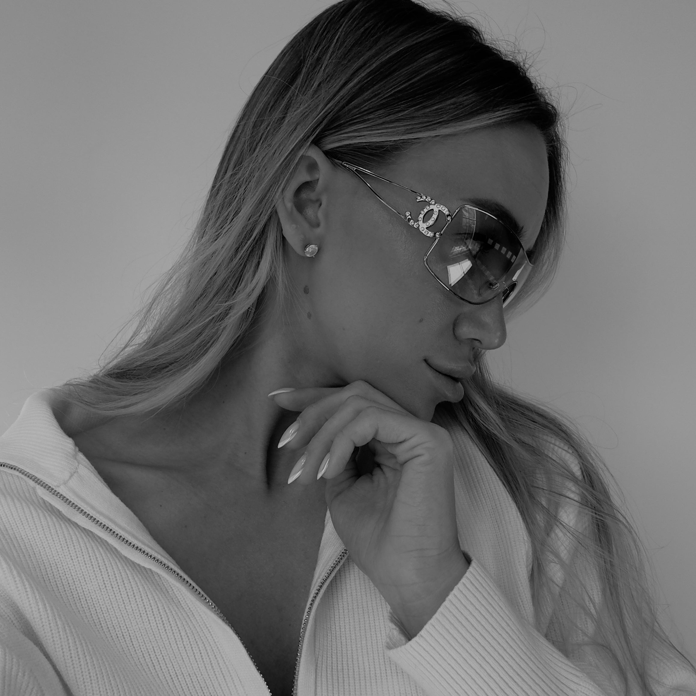 Chanel 2000s Swarowski CC Logo Shield Sunglasses - Queen May