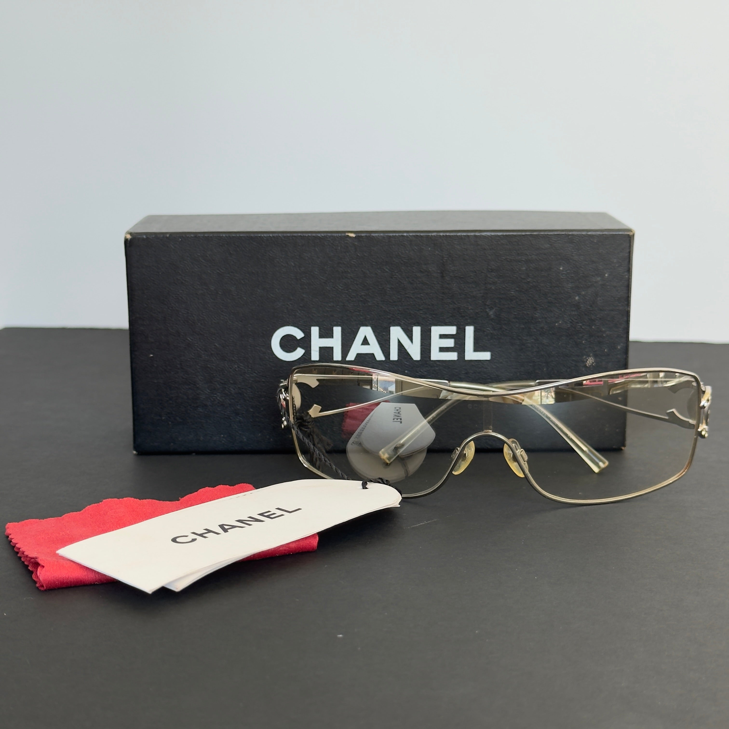 Chanel 2000s Swarowski CC Logo Shield Sunglasses - Queen May
