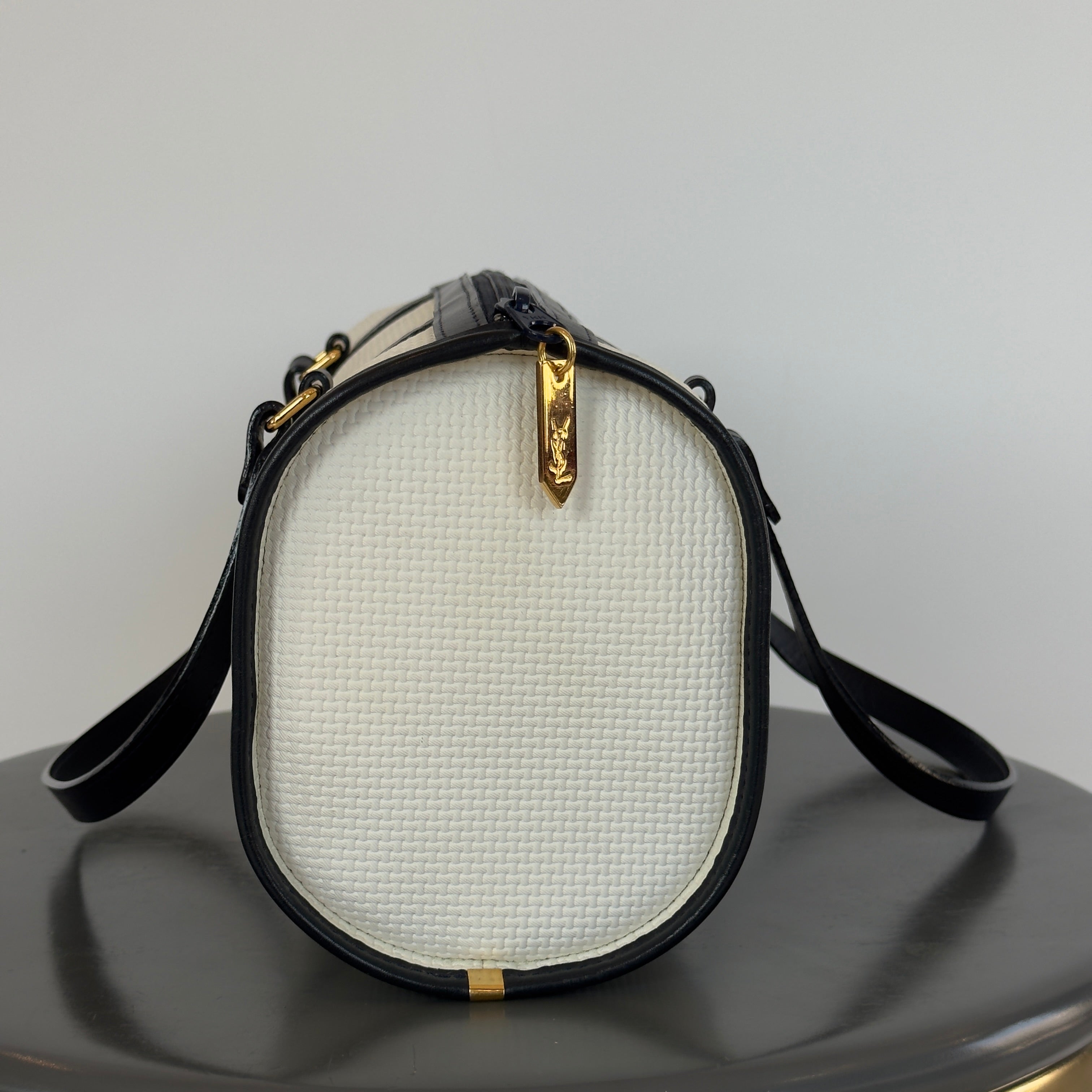 Vintage Yves Saint Laurent Boston Bag White/Navy - Queen May