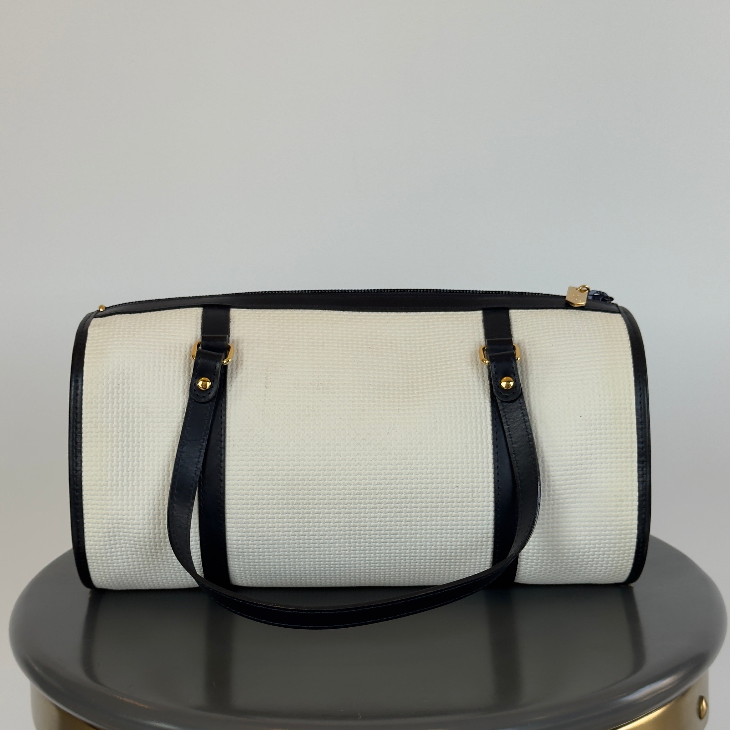 Vintage Yves Saint Laurent Boston Bag White/Navy - Queen May