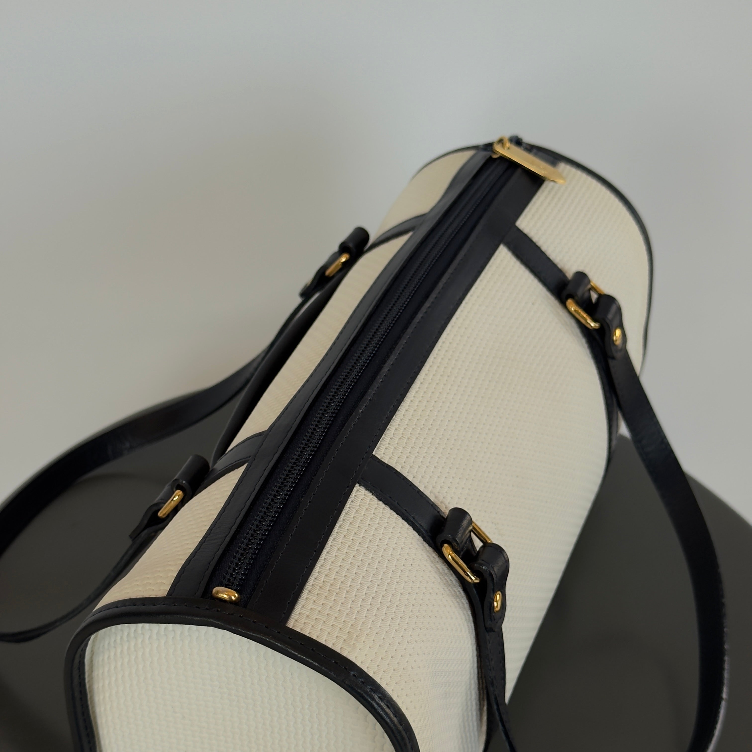 Vintage Yves Saint Laurent Boston Bag White/Navy - Queen May