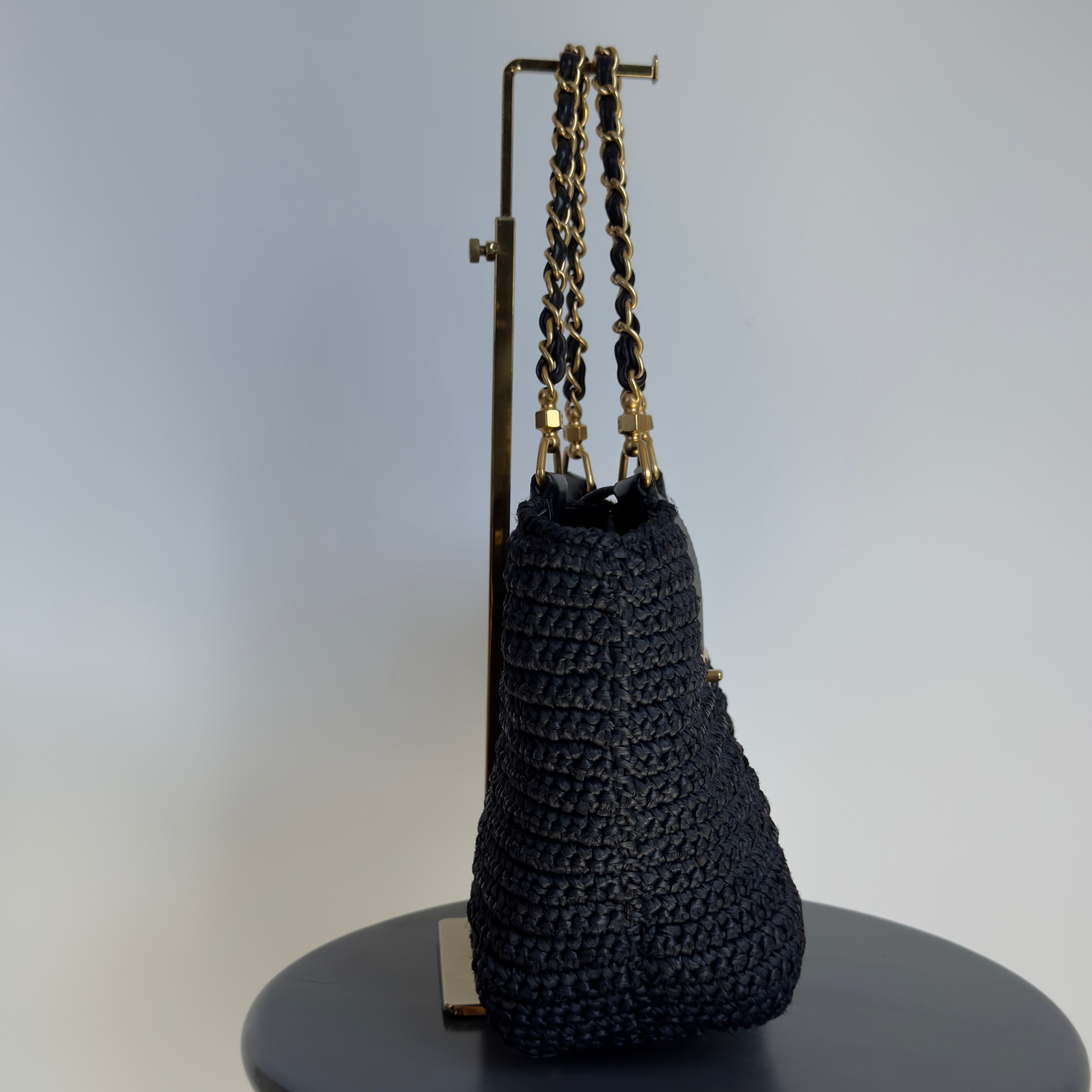 Chanel Woven Raffia Tote Bag Navy - Queen May
