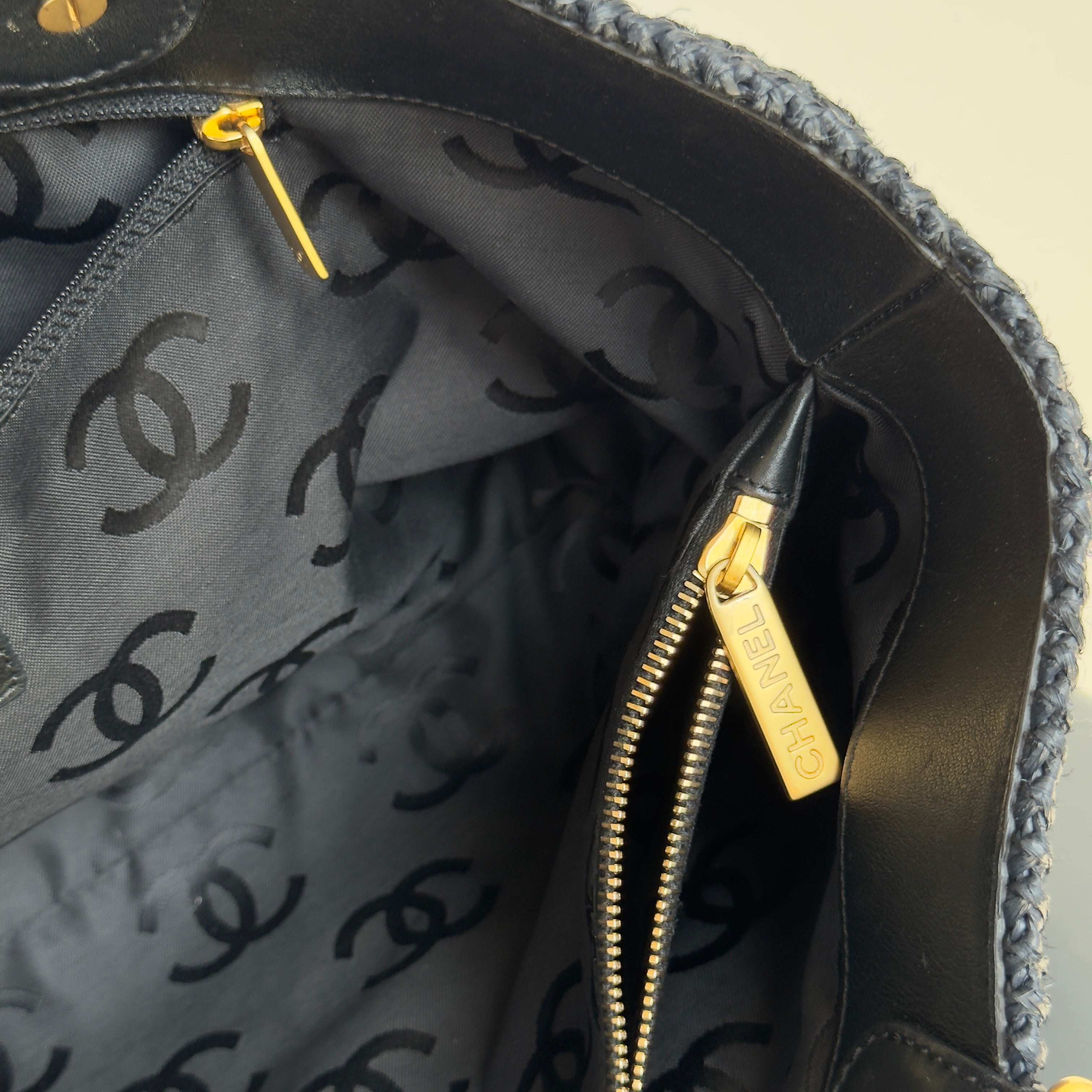 Chanel Woven Raffia Tote Bag Navy - Queen May