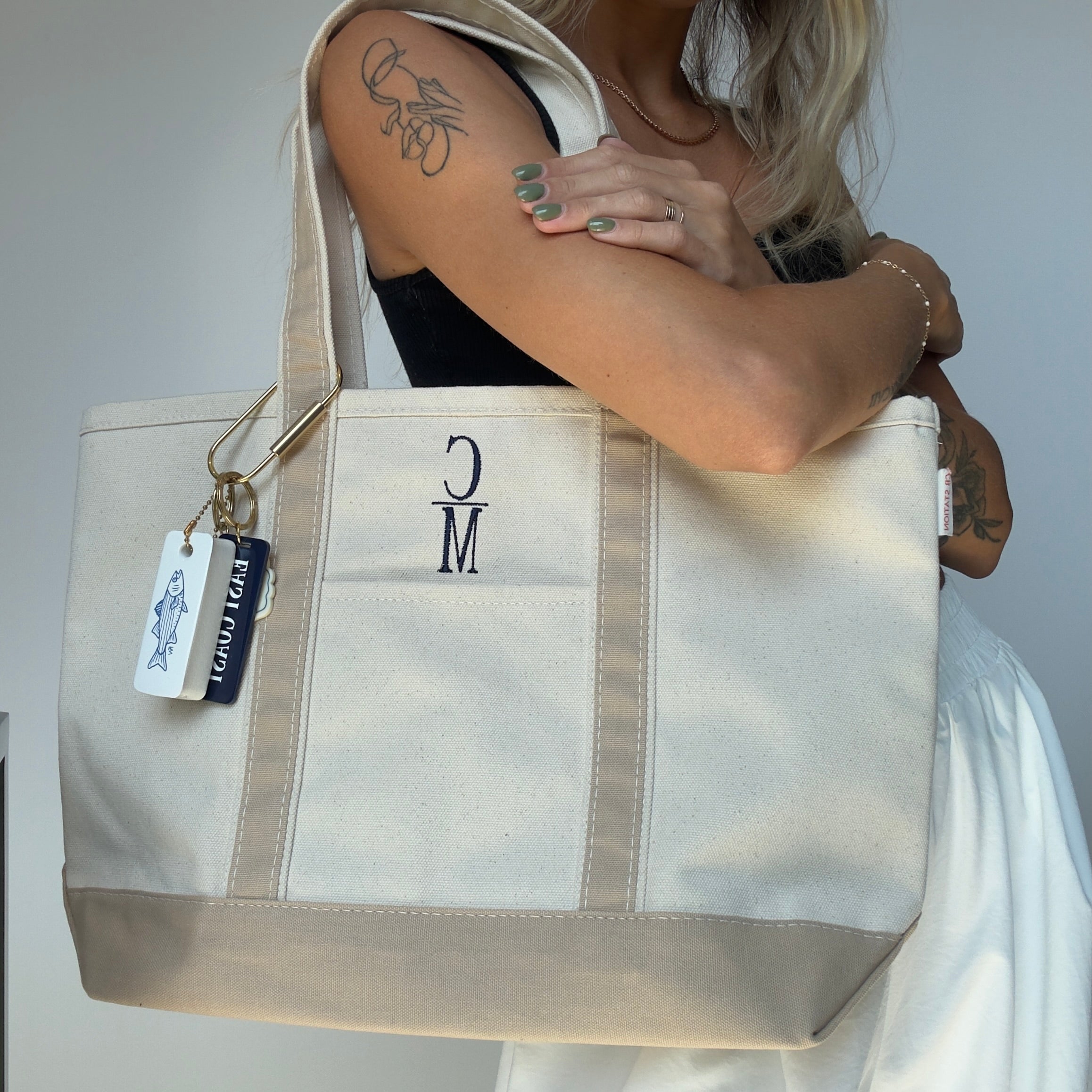 Embroidered Cape May Medium Canvas Boat Tote x Freshwater Curated Goods Bag Charms - Queen May