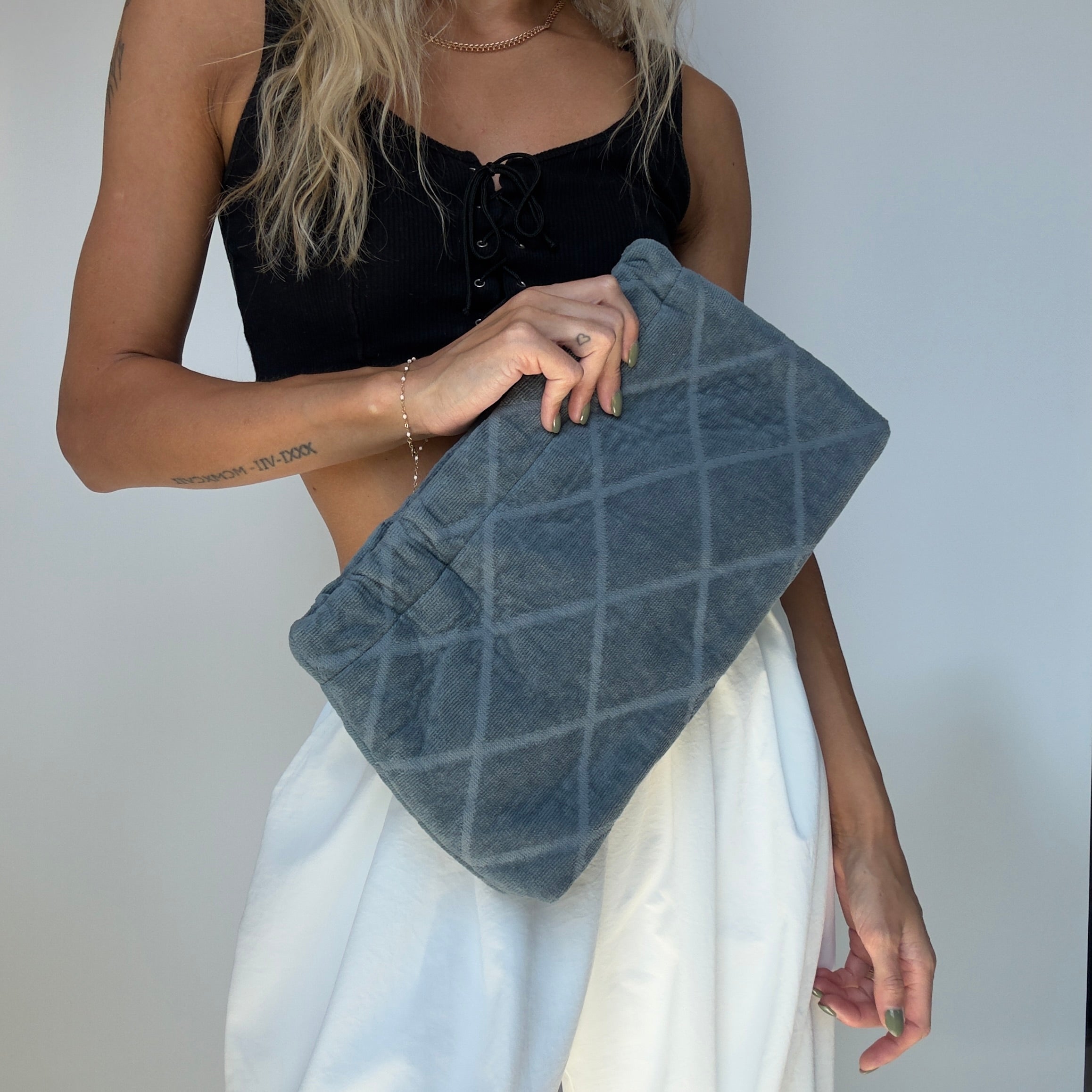 Lady Cuir x Queen May Saint Tropez Towel Clutch Blue Grey - Queen May