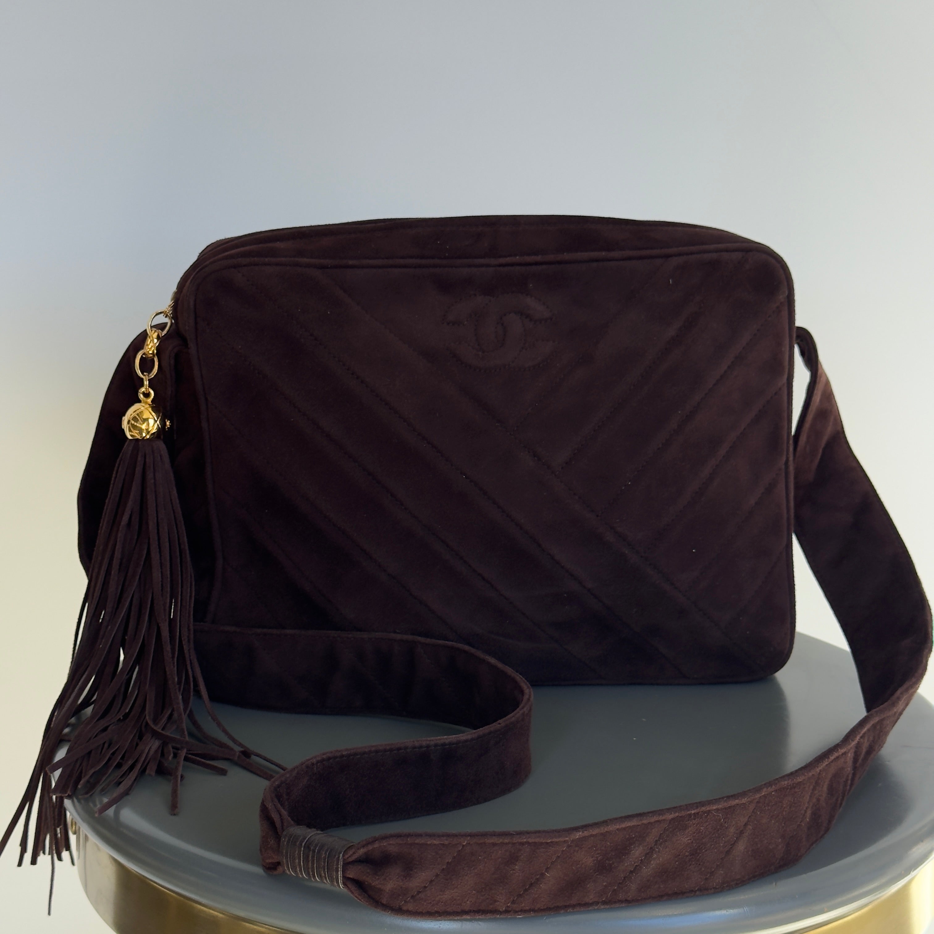 Chanel Brown Suede Camera Bag - Queen May