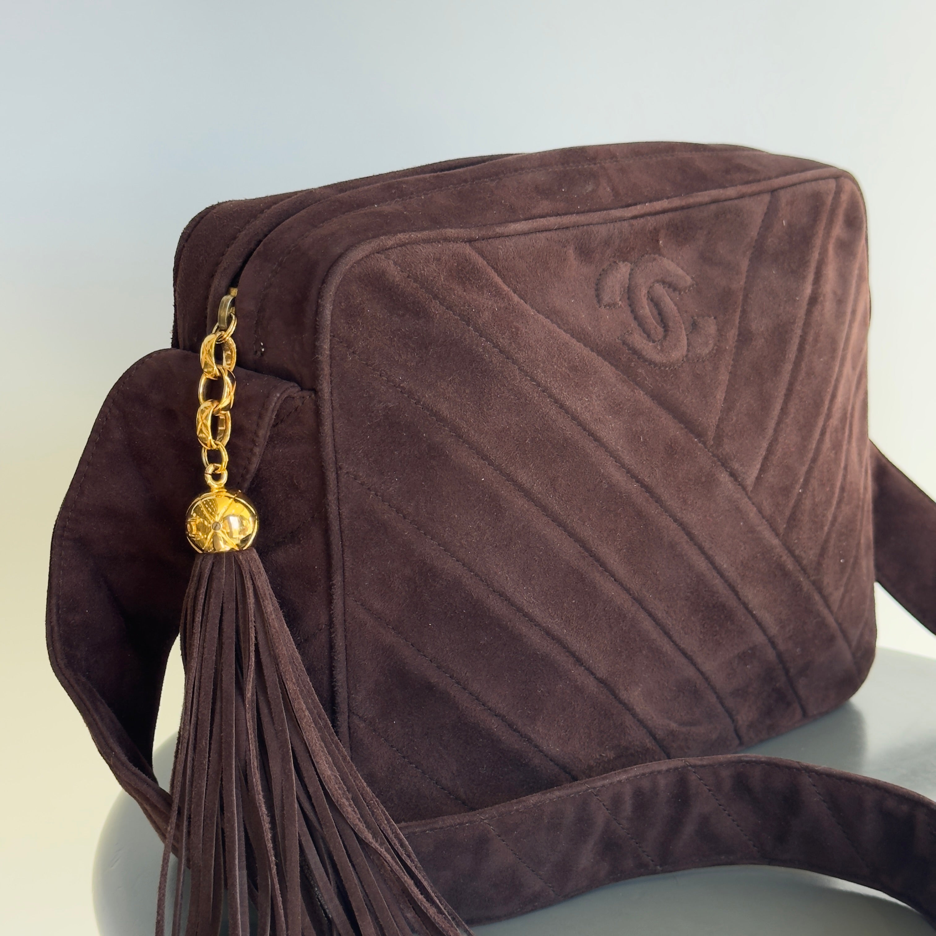 Chanel Brown Suede Camera Bag - Queen May