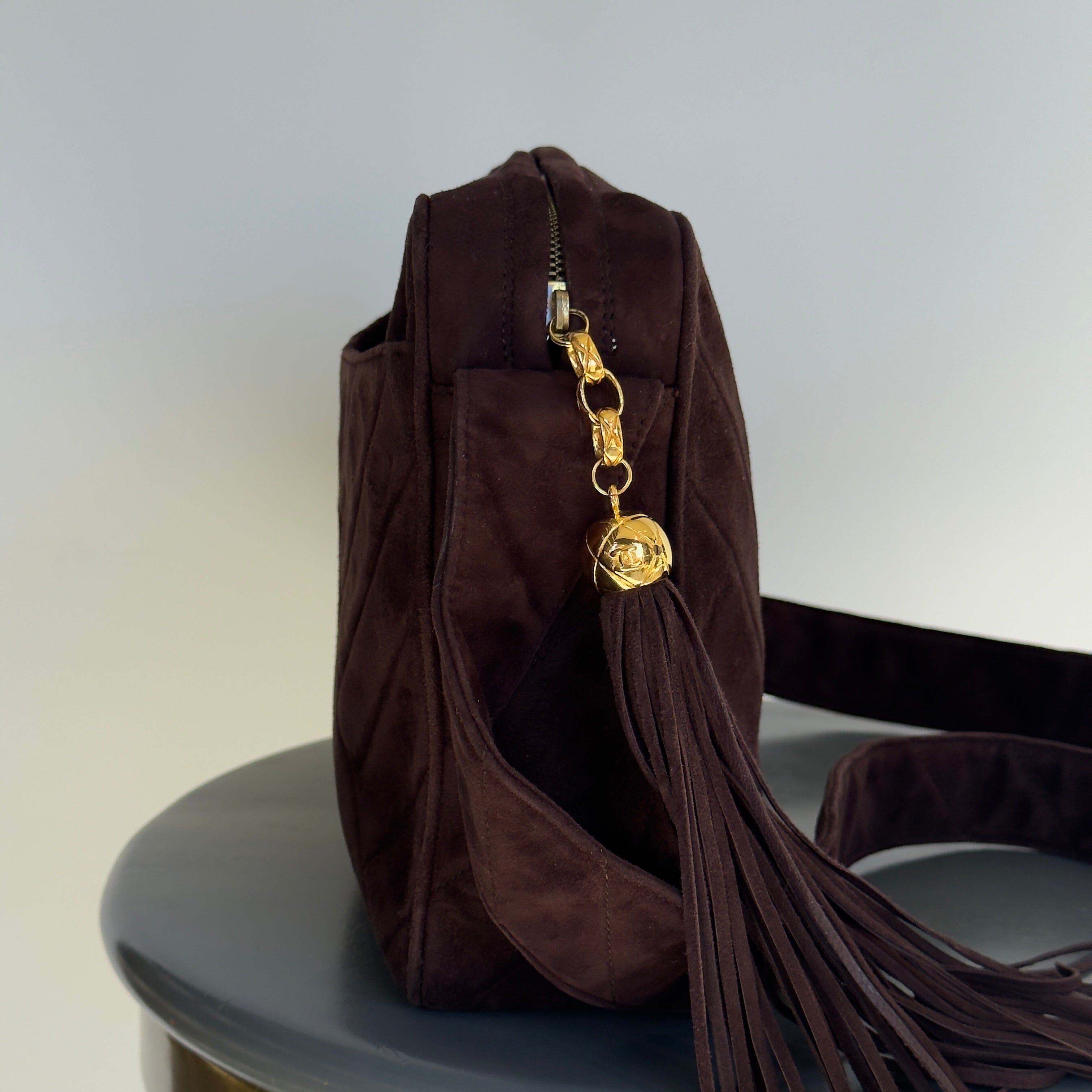 Chanel Brown Suede Camera Bag - Queen May