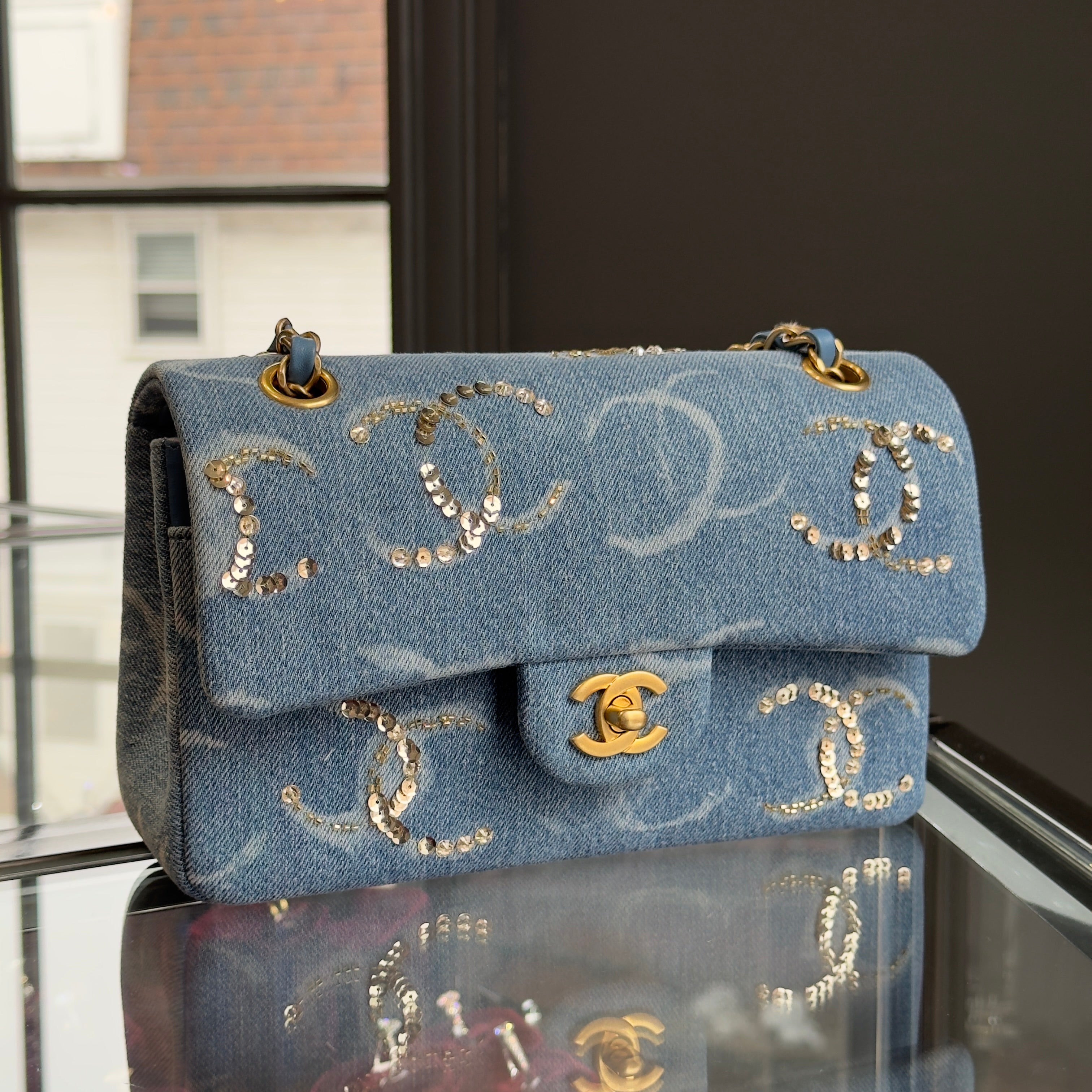 Chanel Blue Denim Sequin CC Flap Bag 23B Small - Queen May