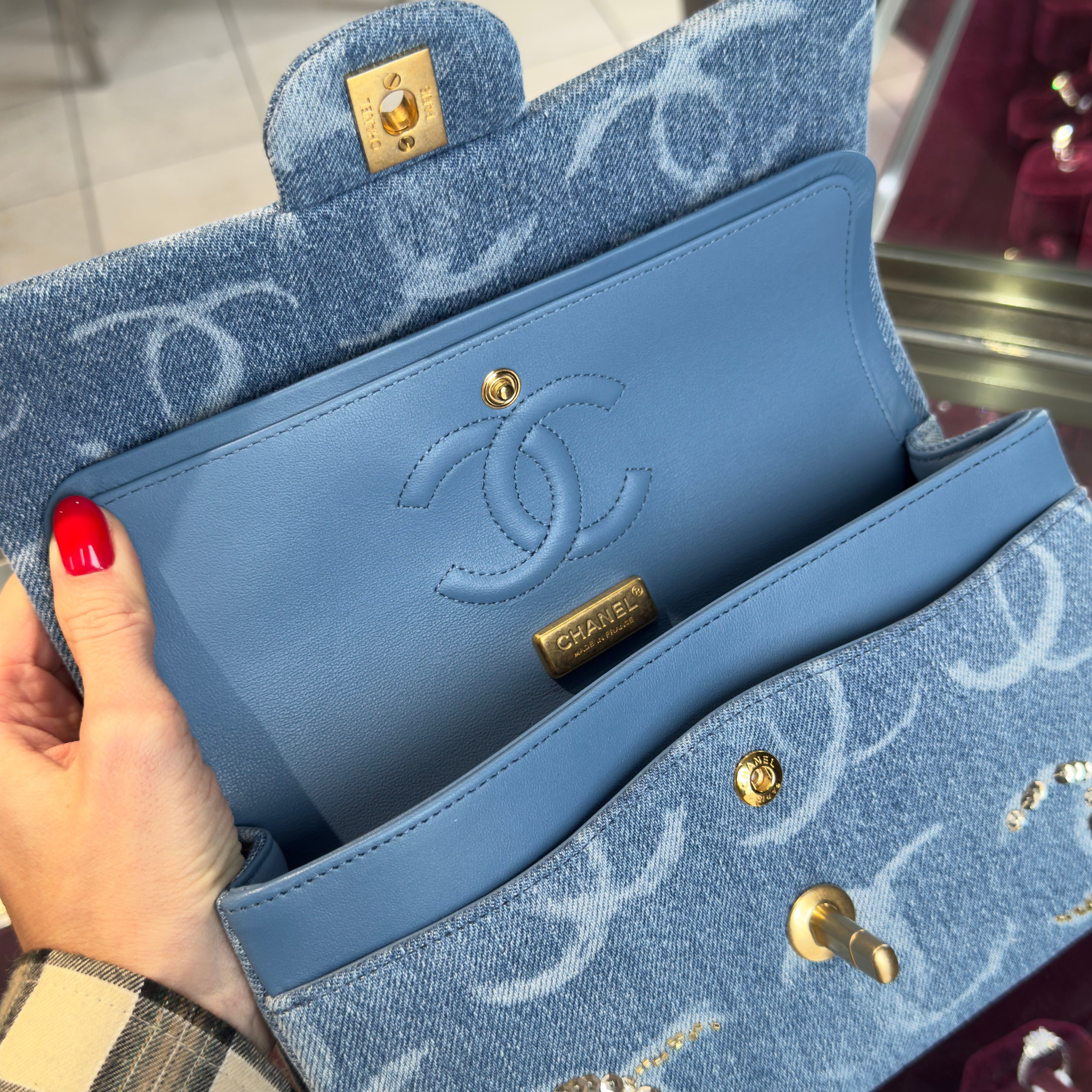 Chanel Blue Denim Sequin CC Flap Bag 23B Small - Queen May