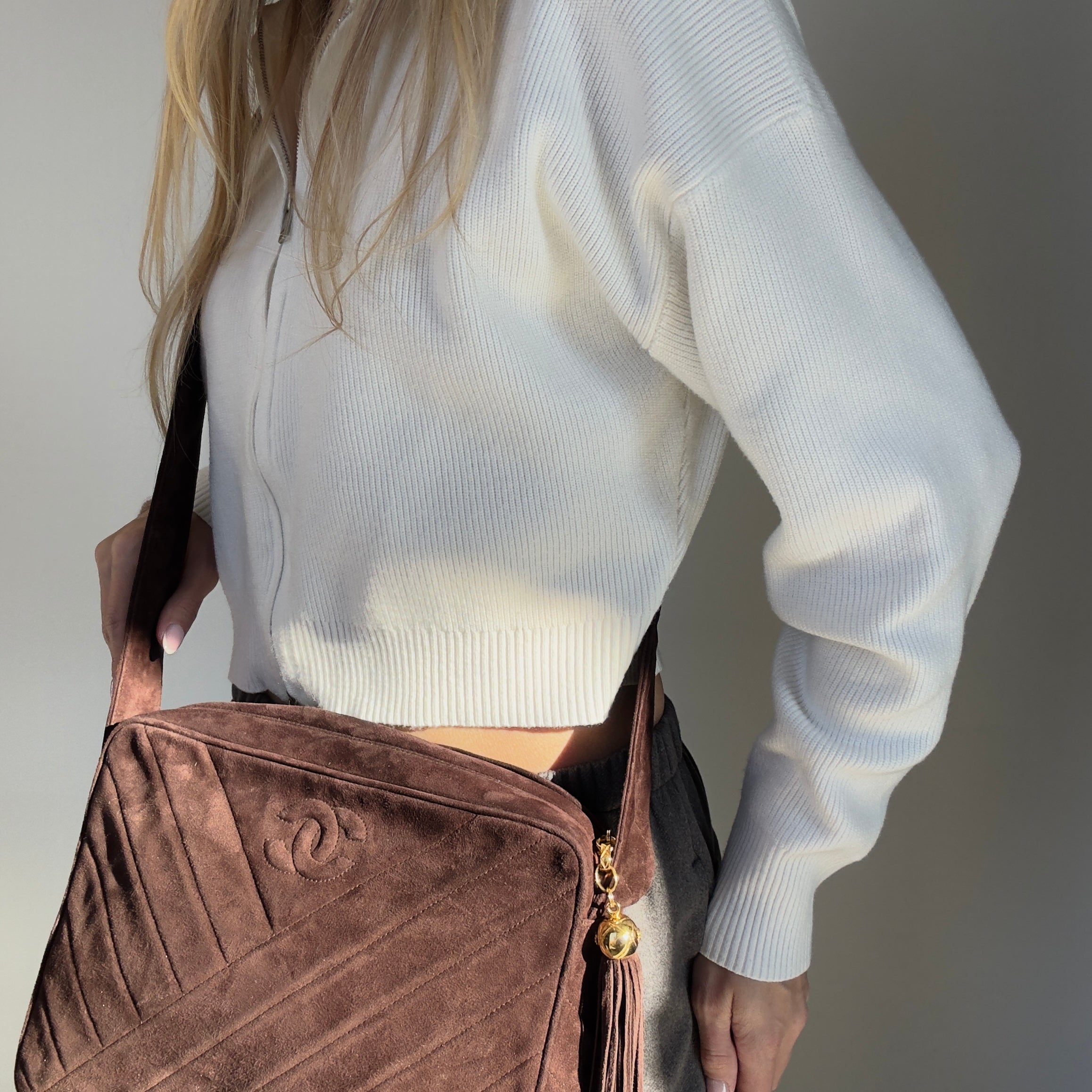 Chanel Brown Suede Camera Bag - Queen May