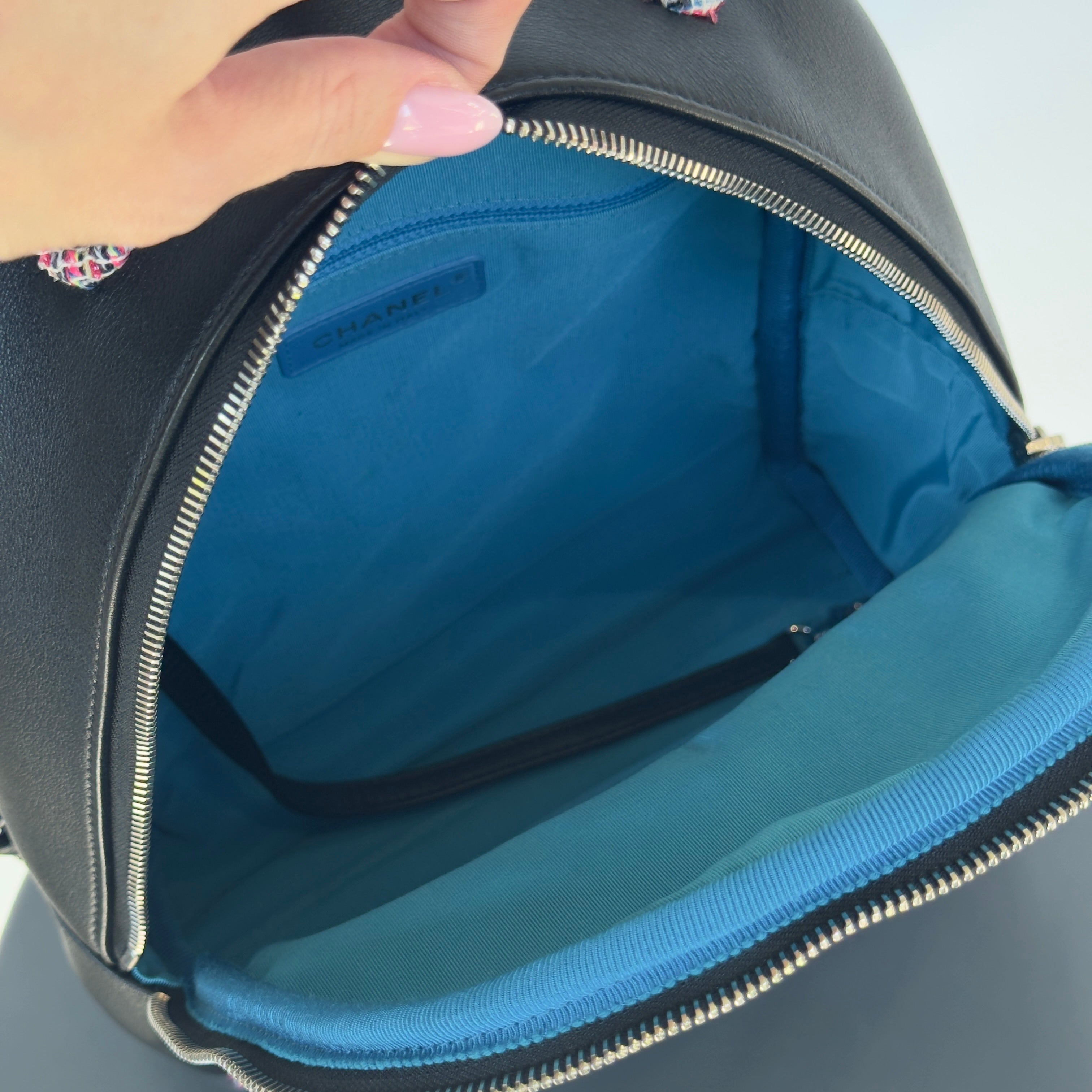 Chanel Elegant Trim Backpack Quilted Leather With Tweed Small - Queen May