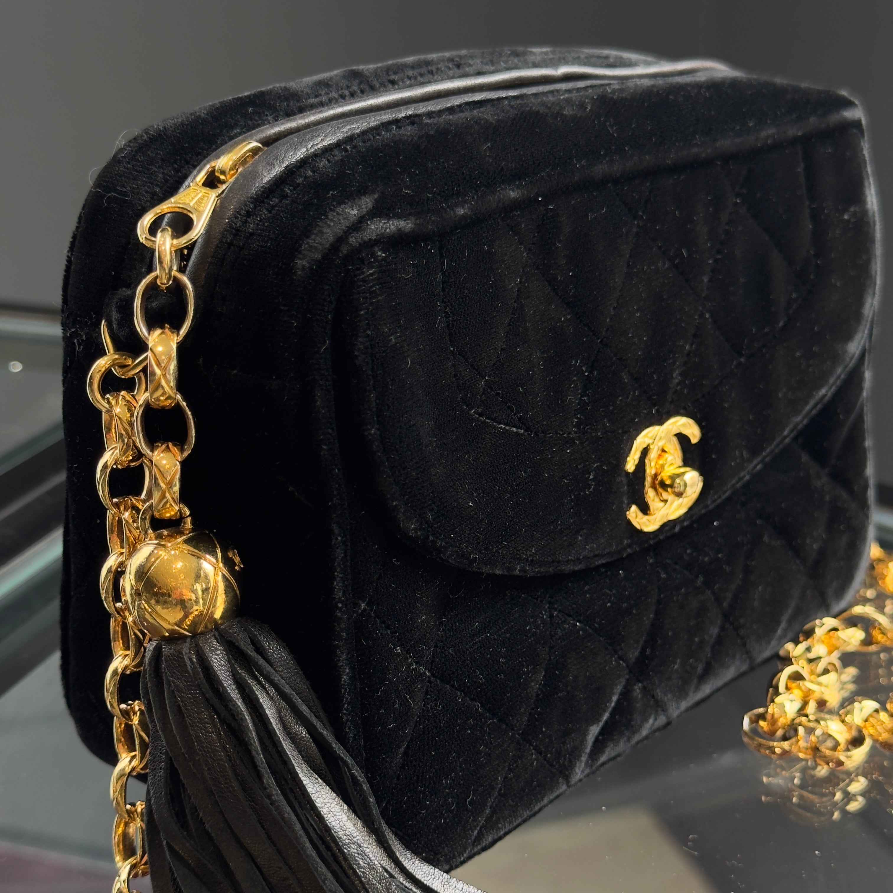 Chanel Quilted CC Velvet Bijoux Chain Crossbody - Queen May