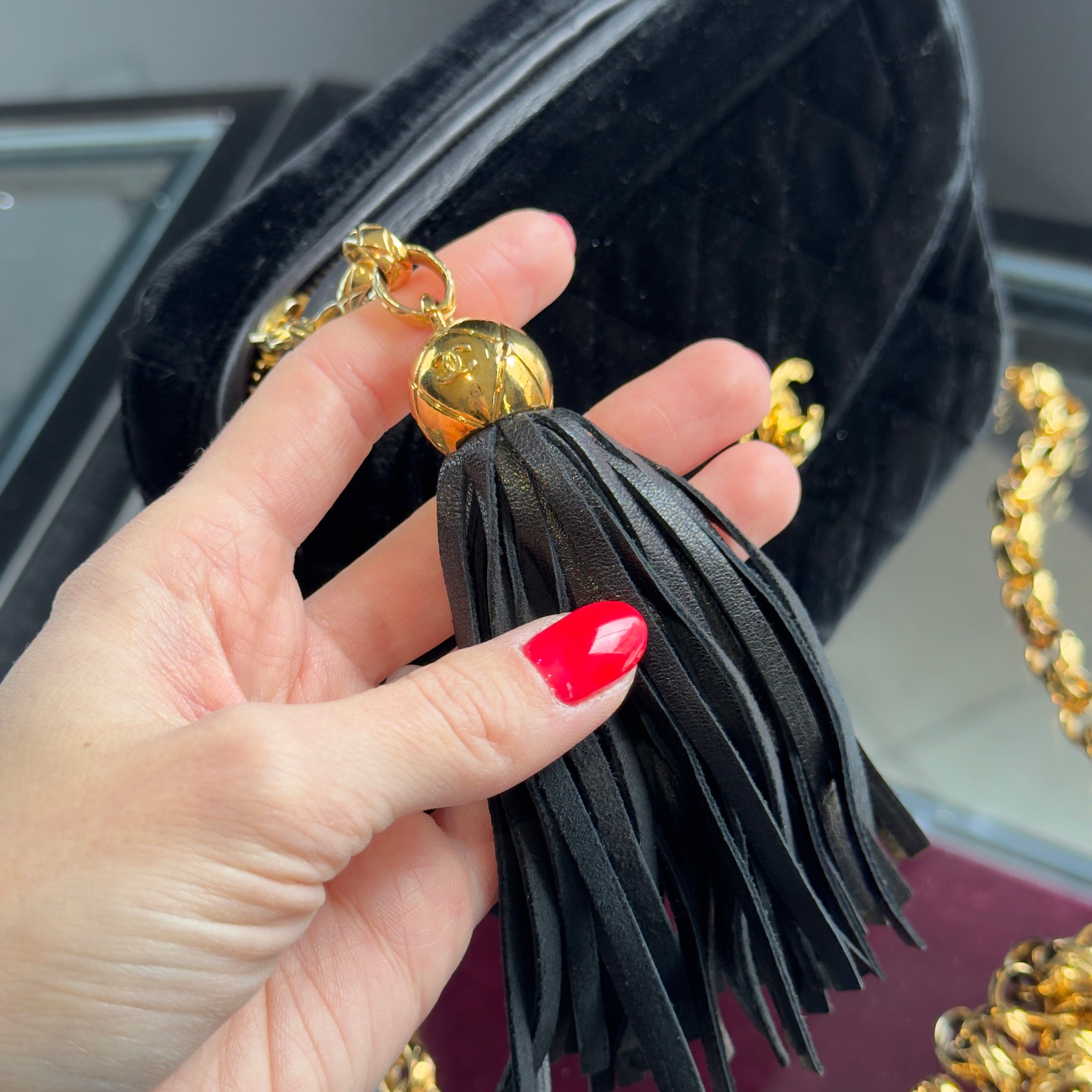 Chanel Quilted CC Velvet Bijoux Chain Crossbody - Queen May