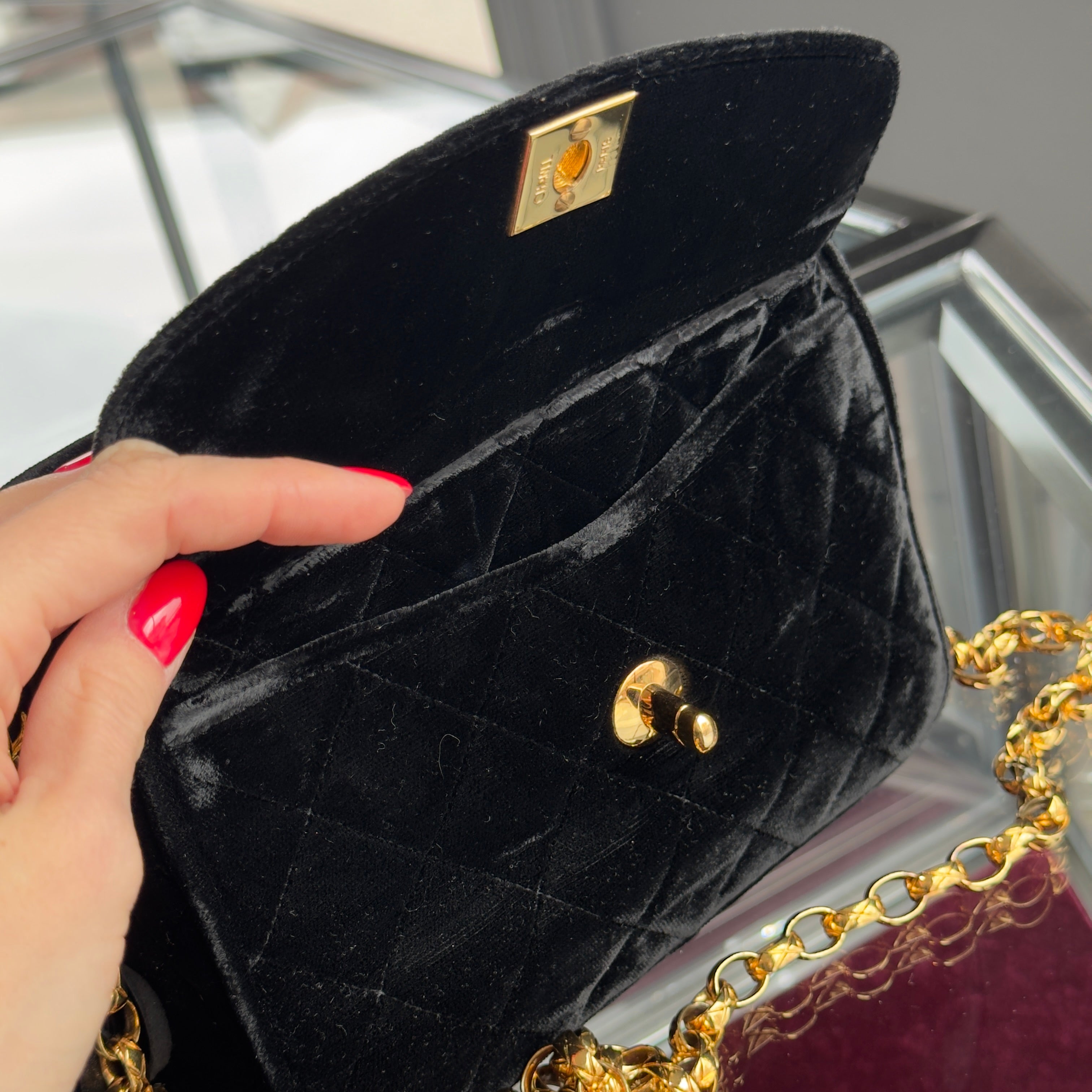 Chanel Quilted CC Velvet Bijoux Chain Crossbody - Queen May