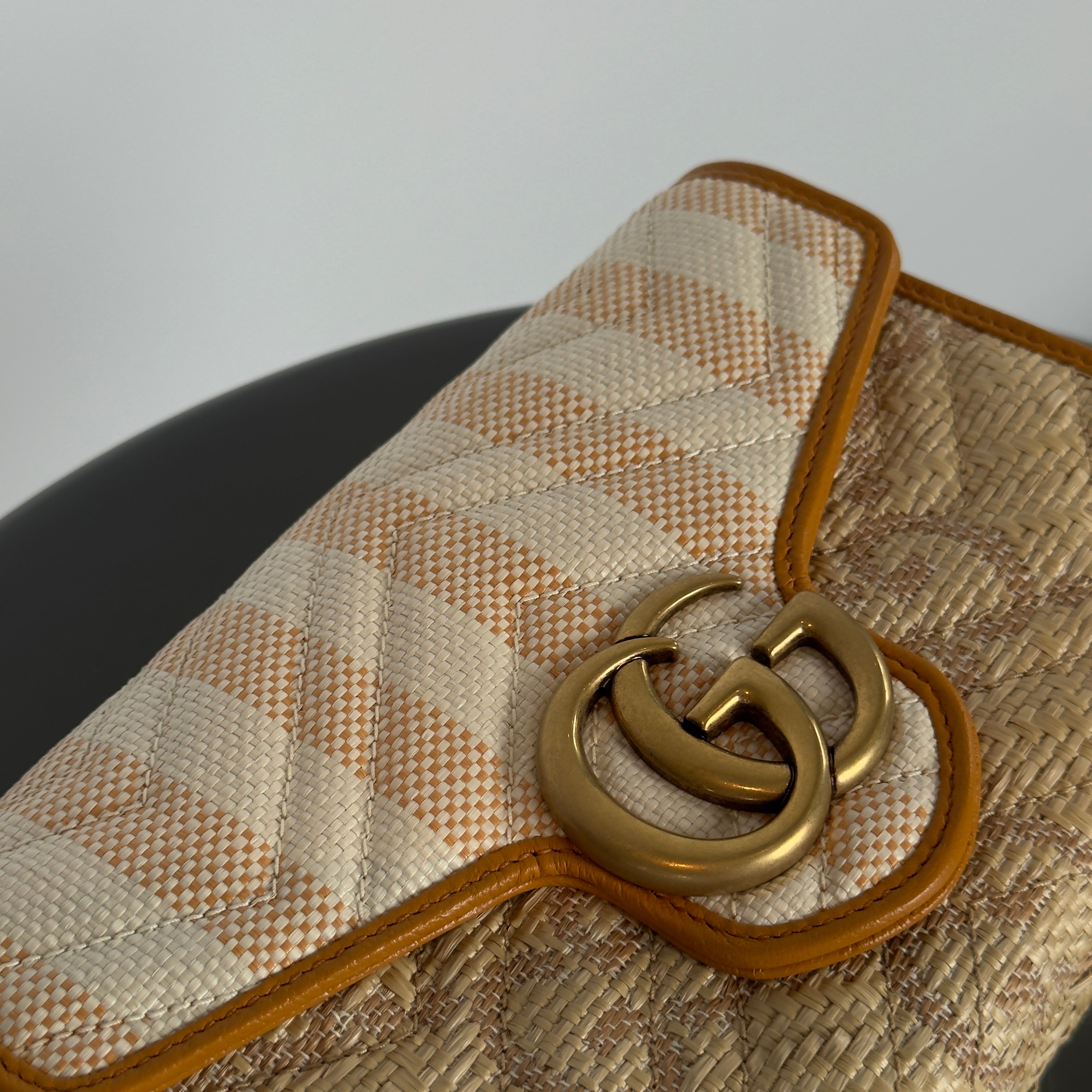 Gucci Marmont Raffia With Stripes Wallet On Chain - Queen May