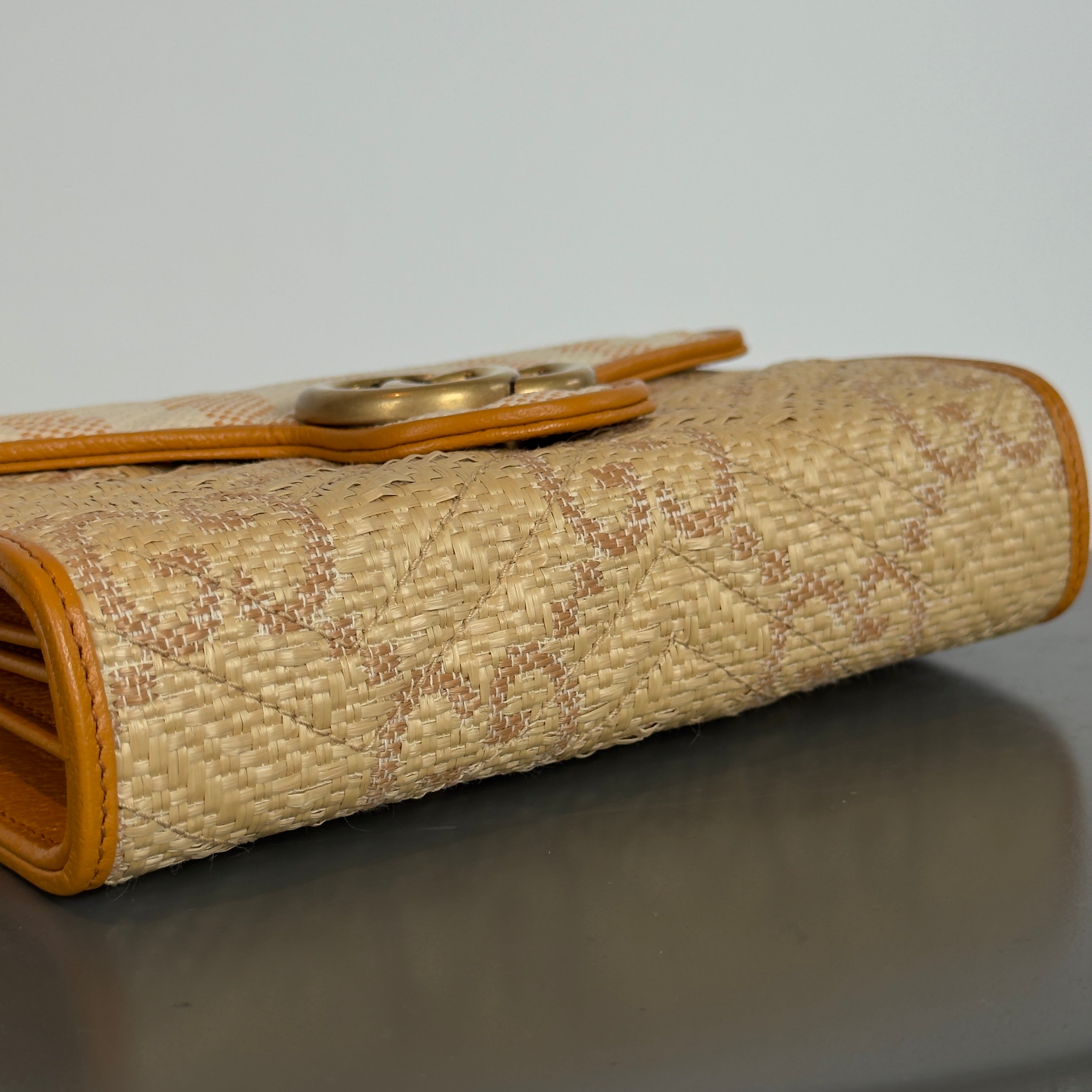 Gucci Marmont Raffia With Stripes Wallet On Chain - Queen May
