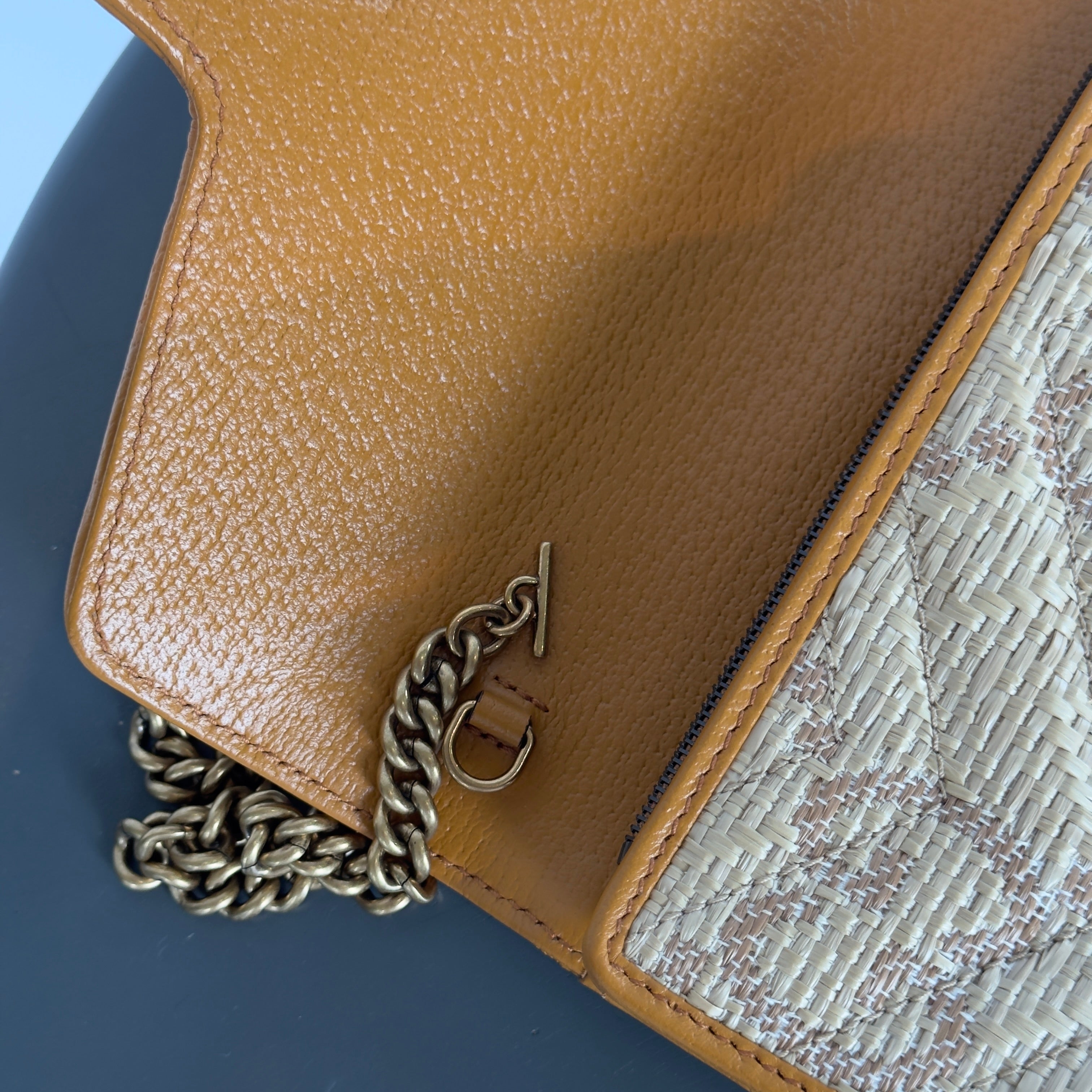 Gucci Marmont Raffia With Stripes Wallet On Chain - Queen May