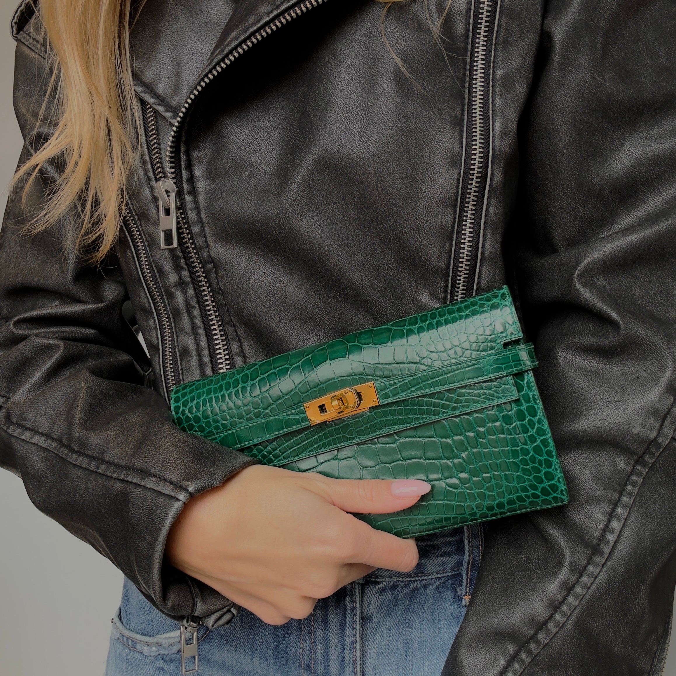 Hermes Kelly Longue Wallet Emerald Shiny Alligator - Queen May