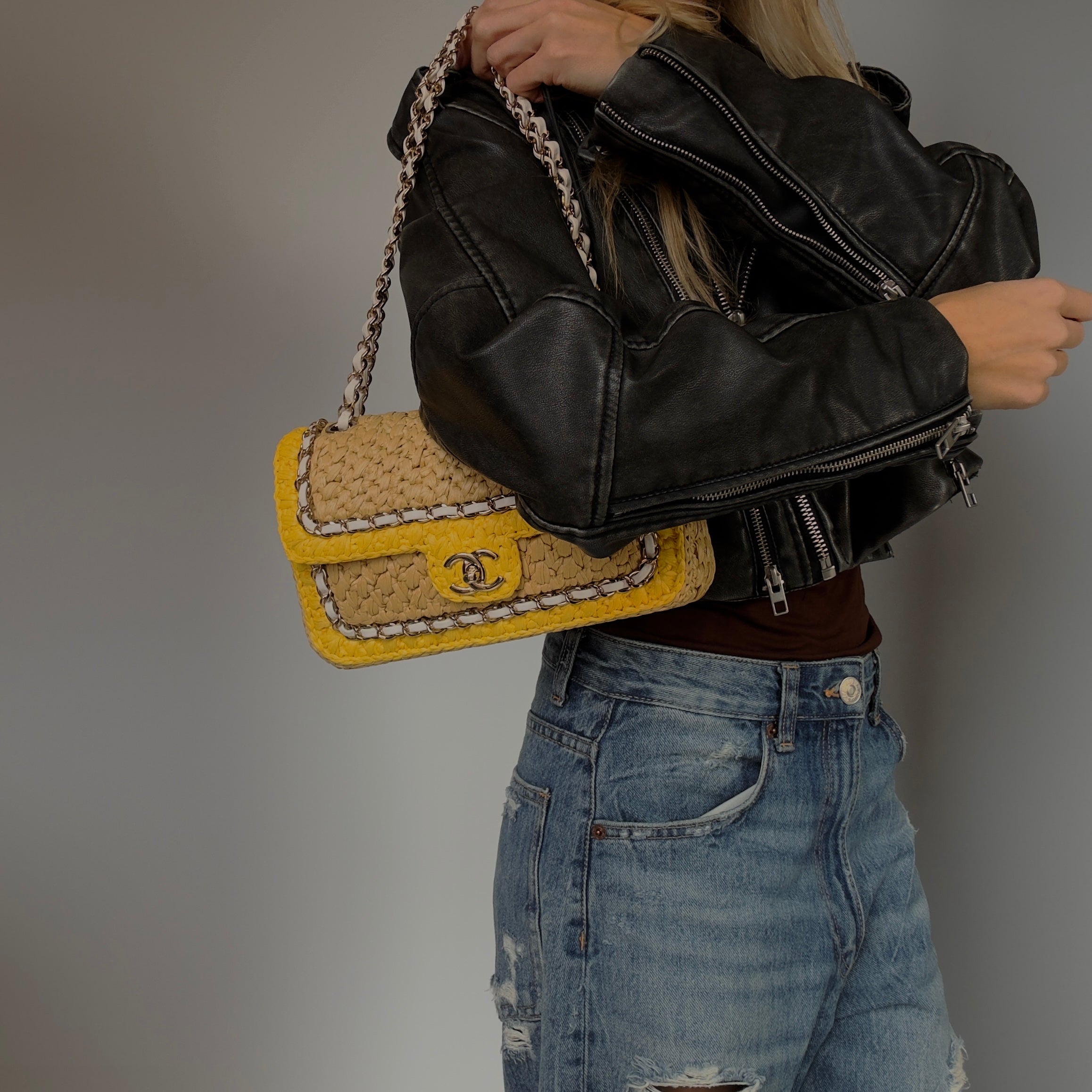 Chanel Raffia Chain Venice Beach Flap Bag Beige Yellow - Queen May