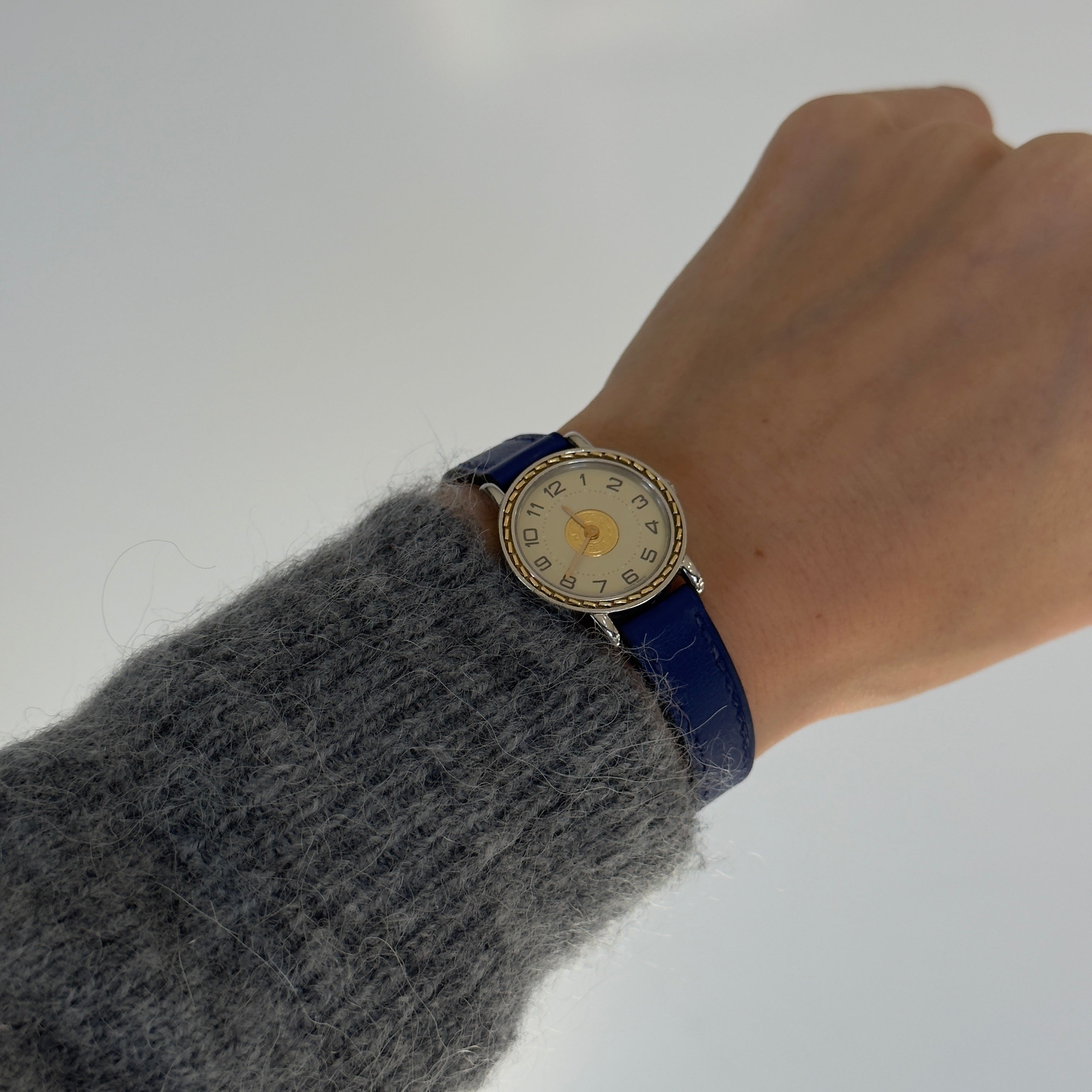 Hermes Gold Plated Sellier Watch With Blue Leather Strap - Queen May