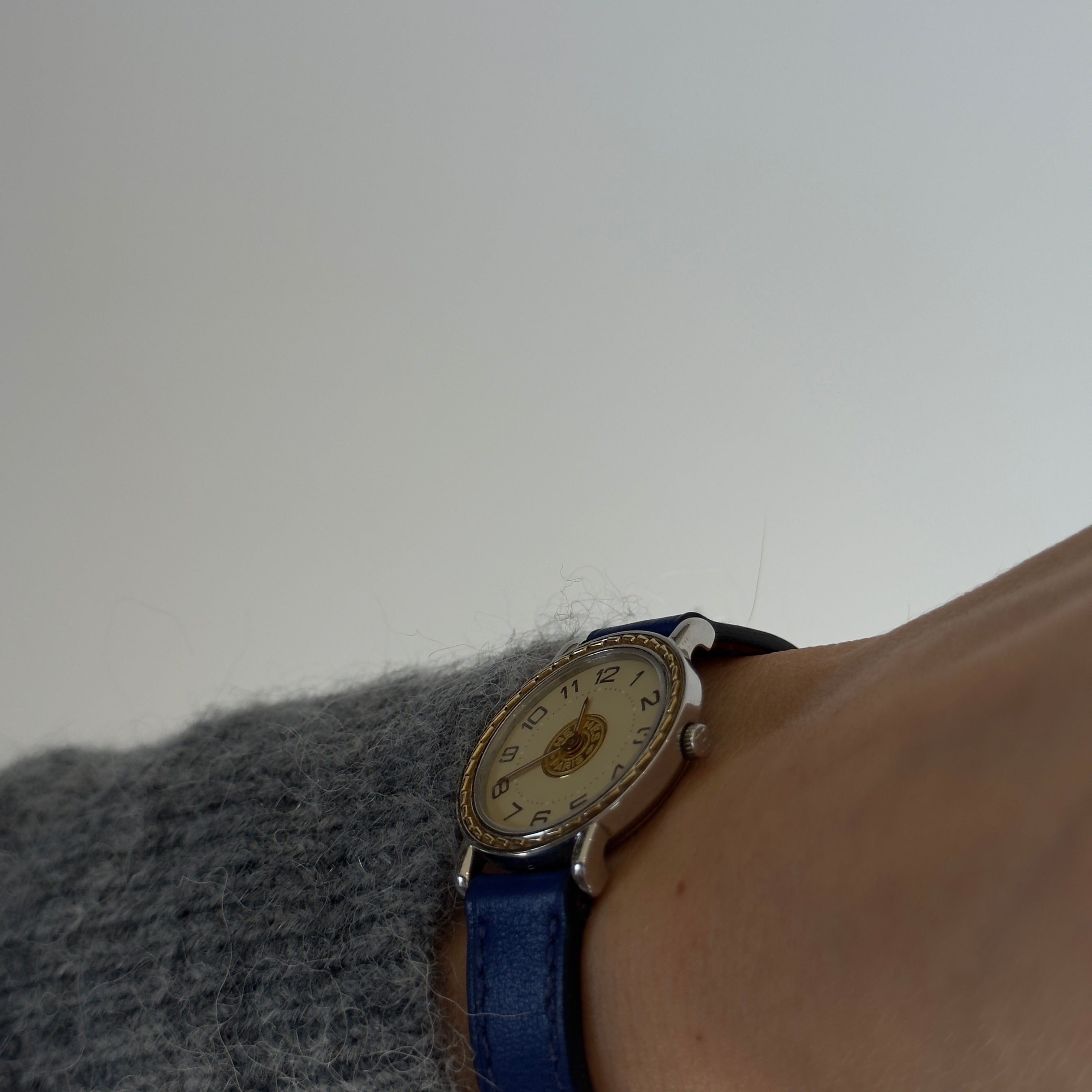 Hermes Gold Plated Sellier Watch With Blue Leather Strap - Queen May