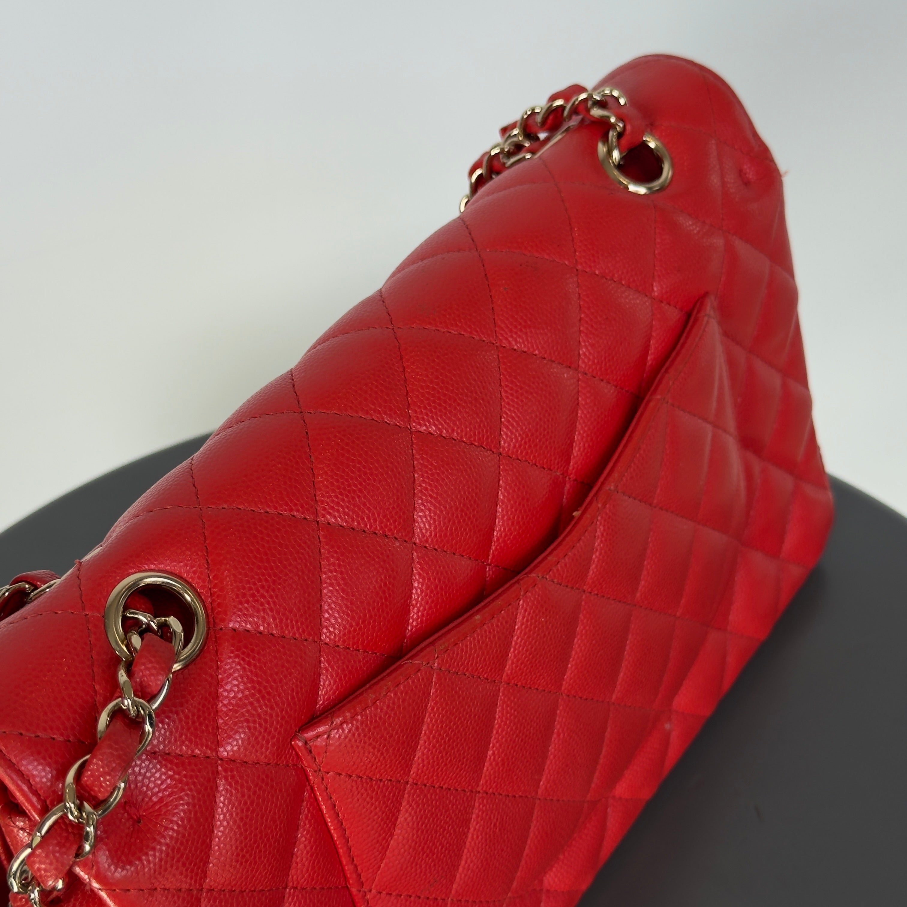 Chanel Caviar Quilted Medium Double Flap 2019 Red Orange Light Gold Hardware - Queen May
