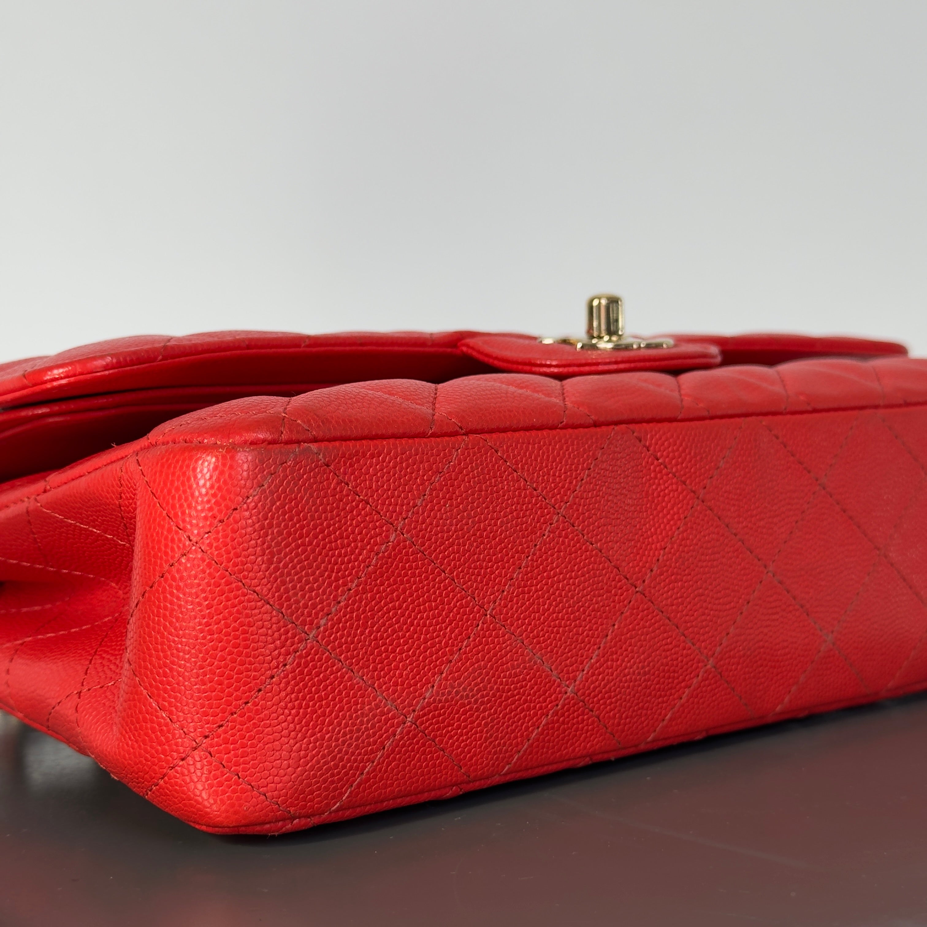 Chanel Caviar Quilted Medium Double Flap 2019 Red Orange Light Gold Hardware - Queen May