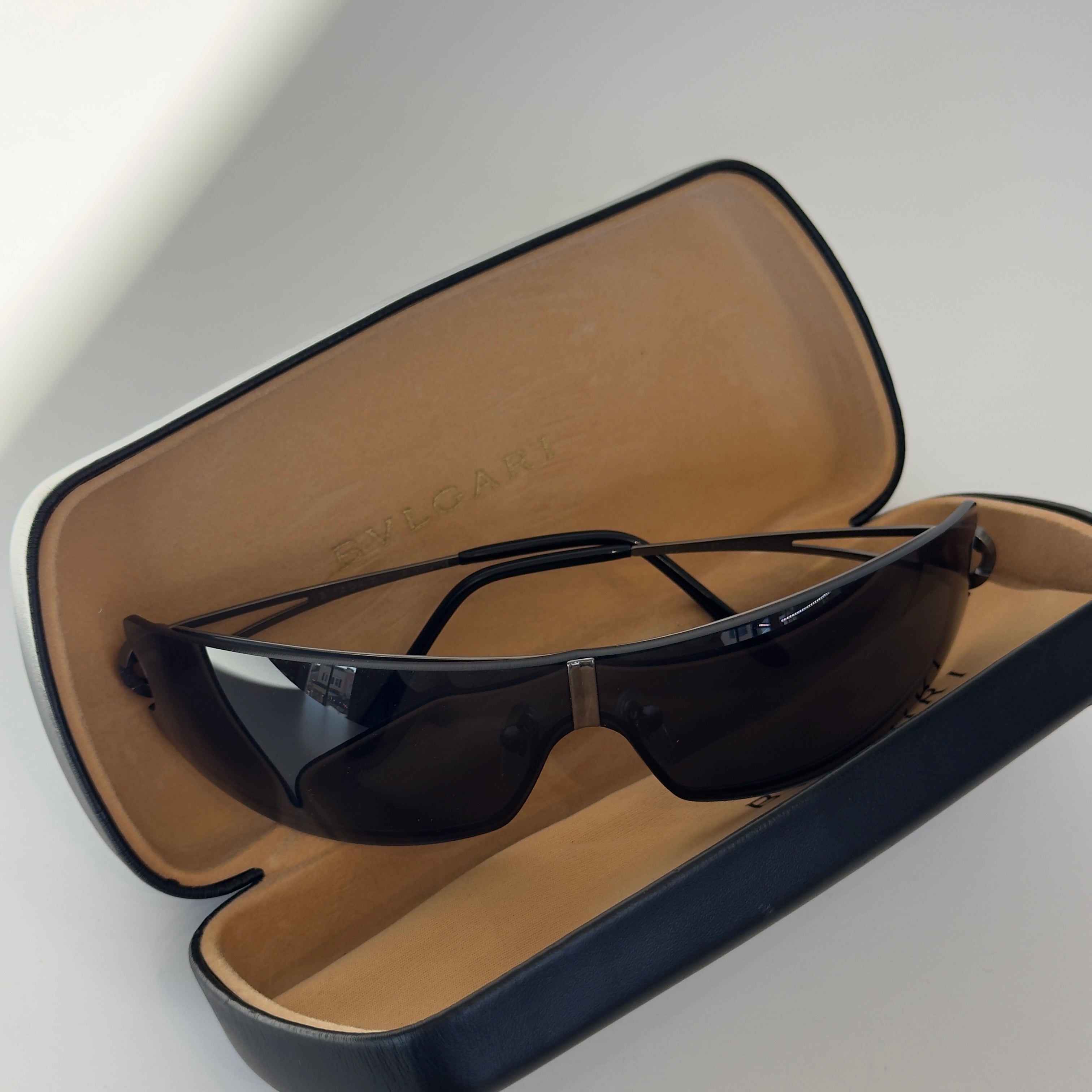 Bvlgari Black Wire Frame Shield Sunglasses - Queen May