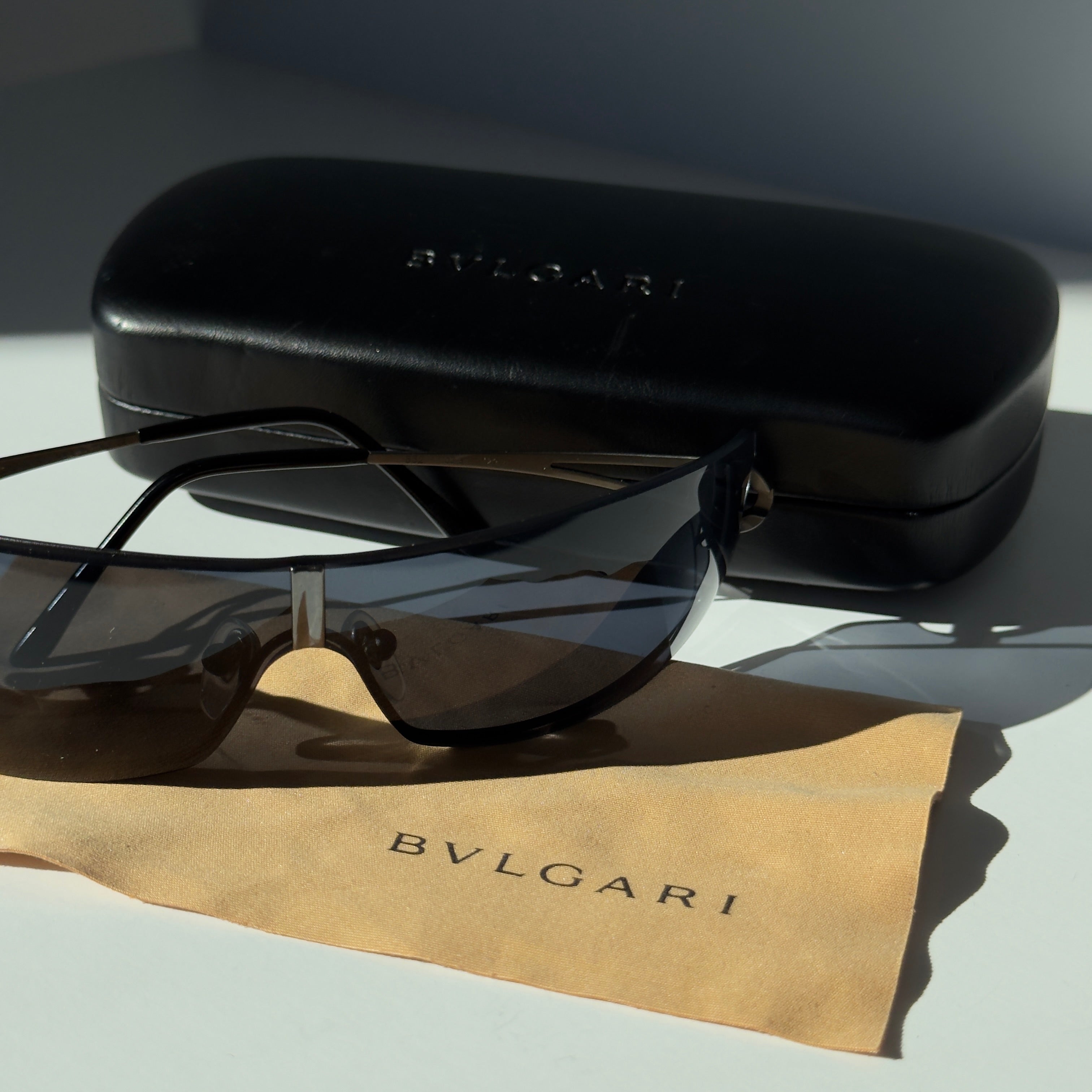 Bvlgari Black Wire Frame Shield Sunglasses - Queen May