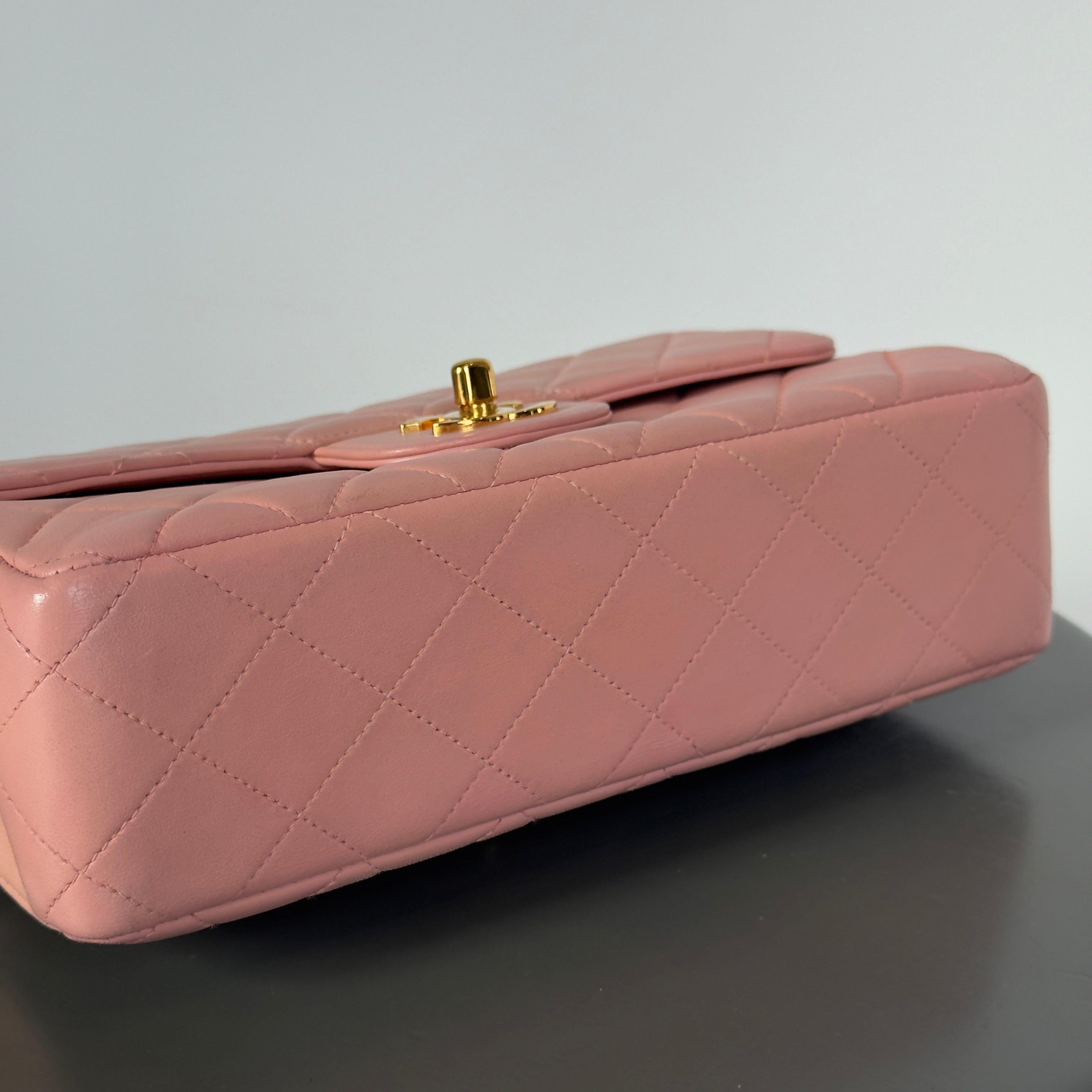 Rare Chanel Pink Lambskin Double Turnlock Flap Bag - Queen May