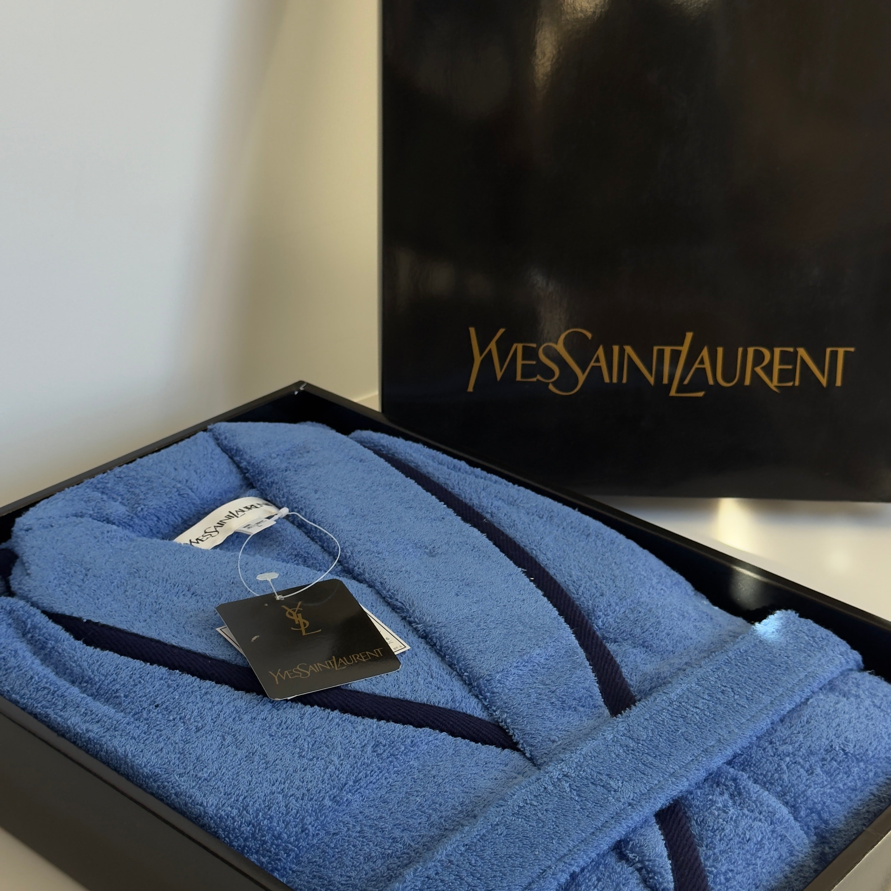 Vintage Yves Saint Laurent Terry Cloth Robe Blue - Queen May