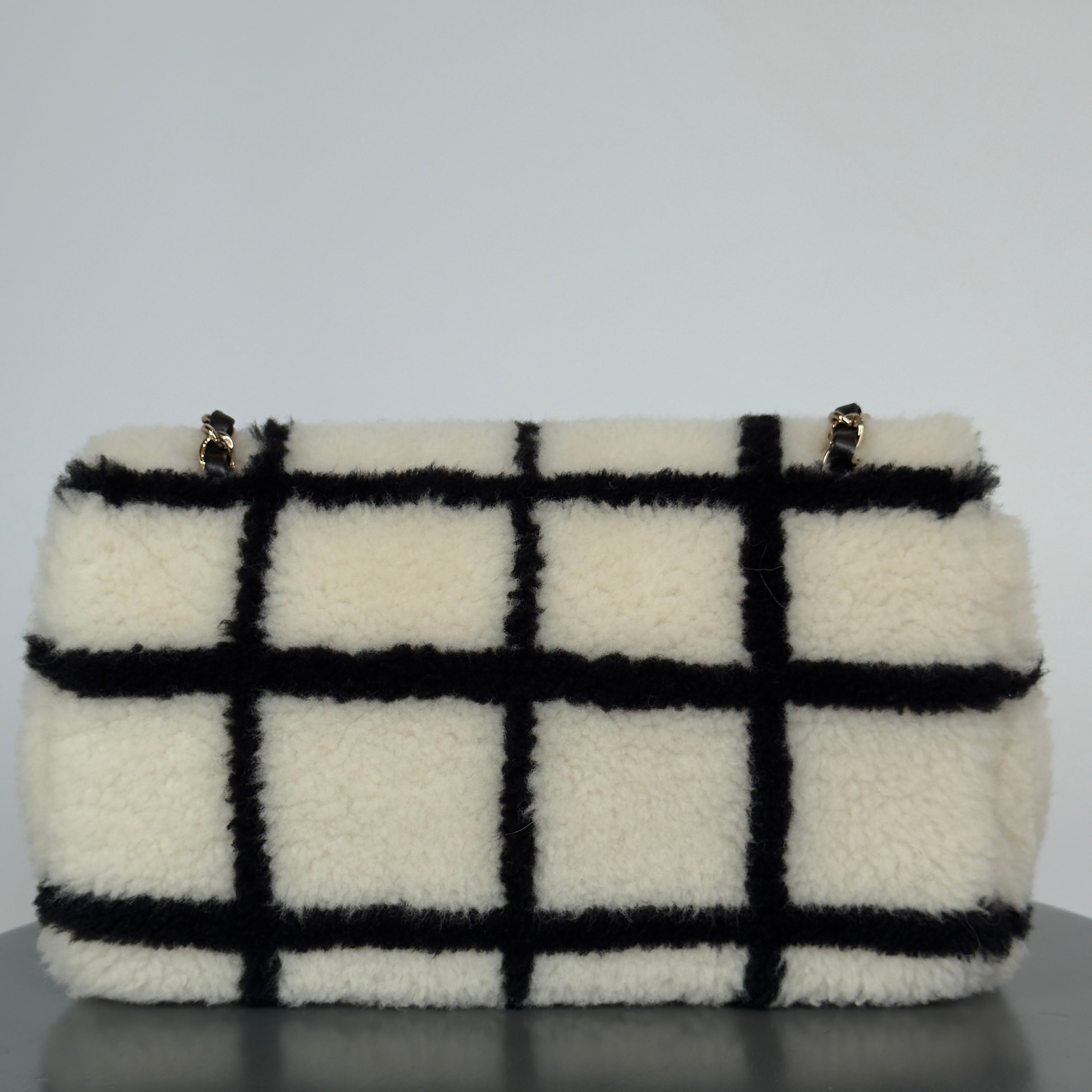 Chanel Black and White Shearling Flap - Queen May