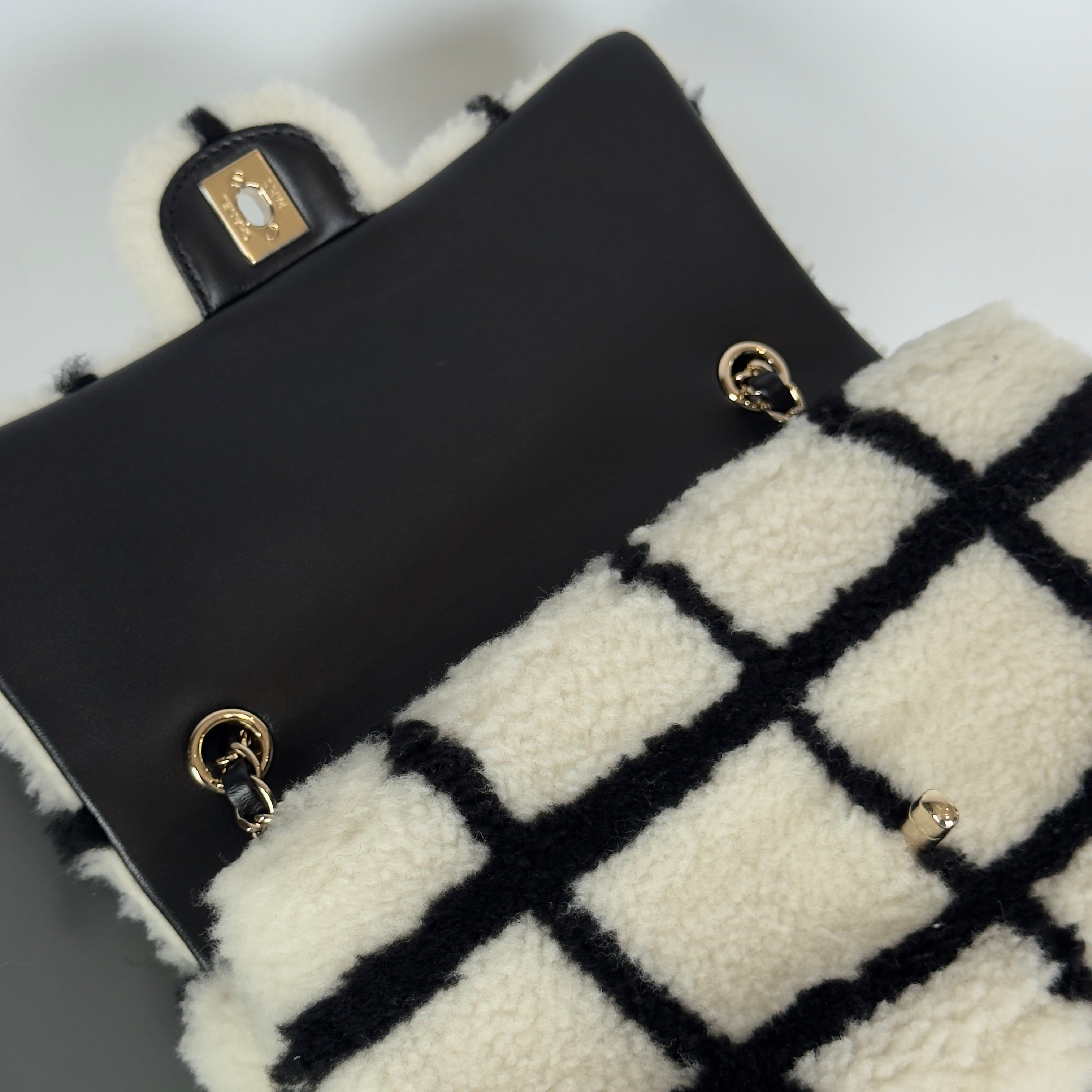 Chanel Black and White Shearling Flap - Queen May