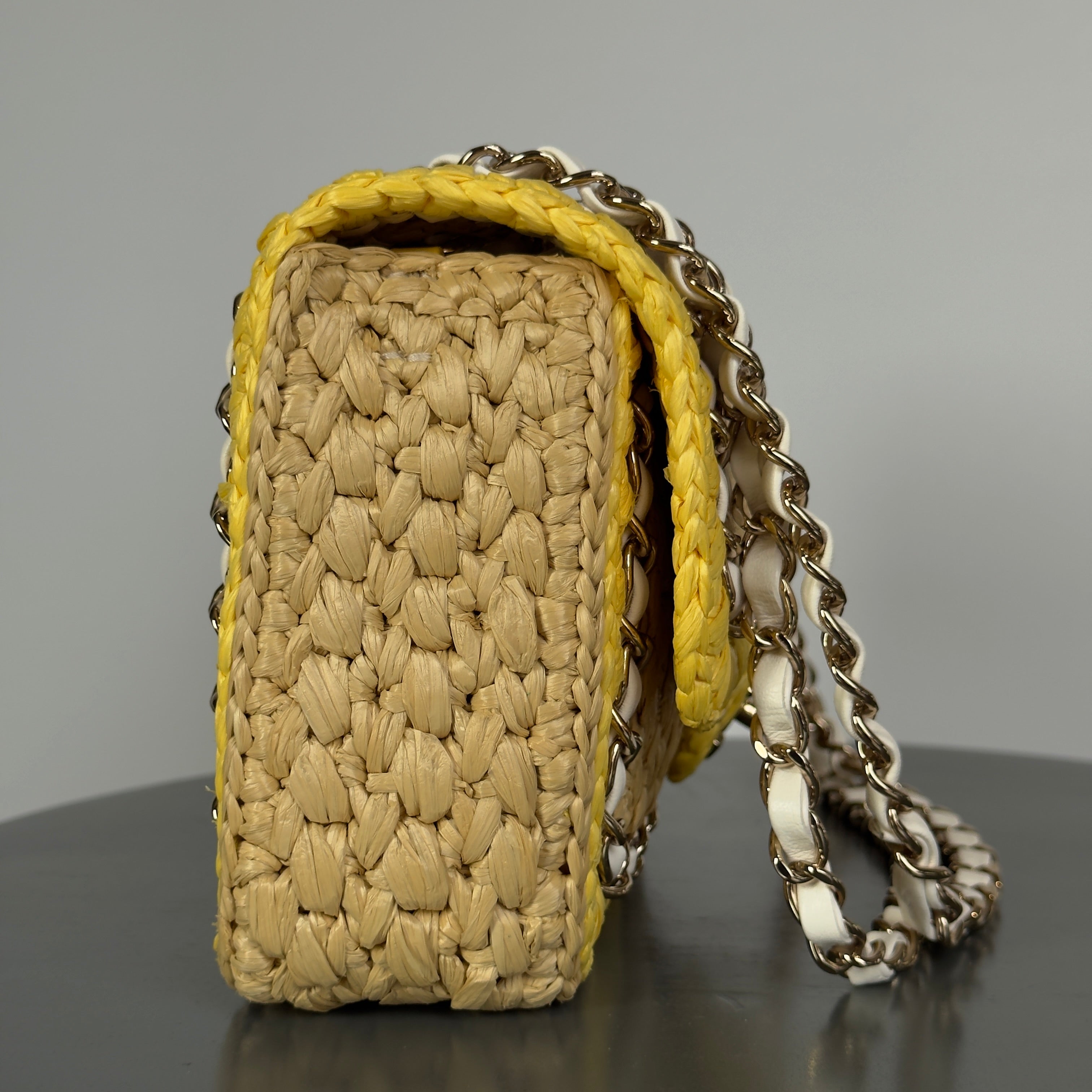 Chanel Raffia Chain Venice Beach Flap Bag Beige Yellow - Queen May