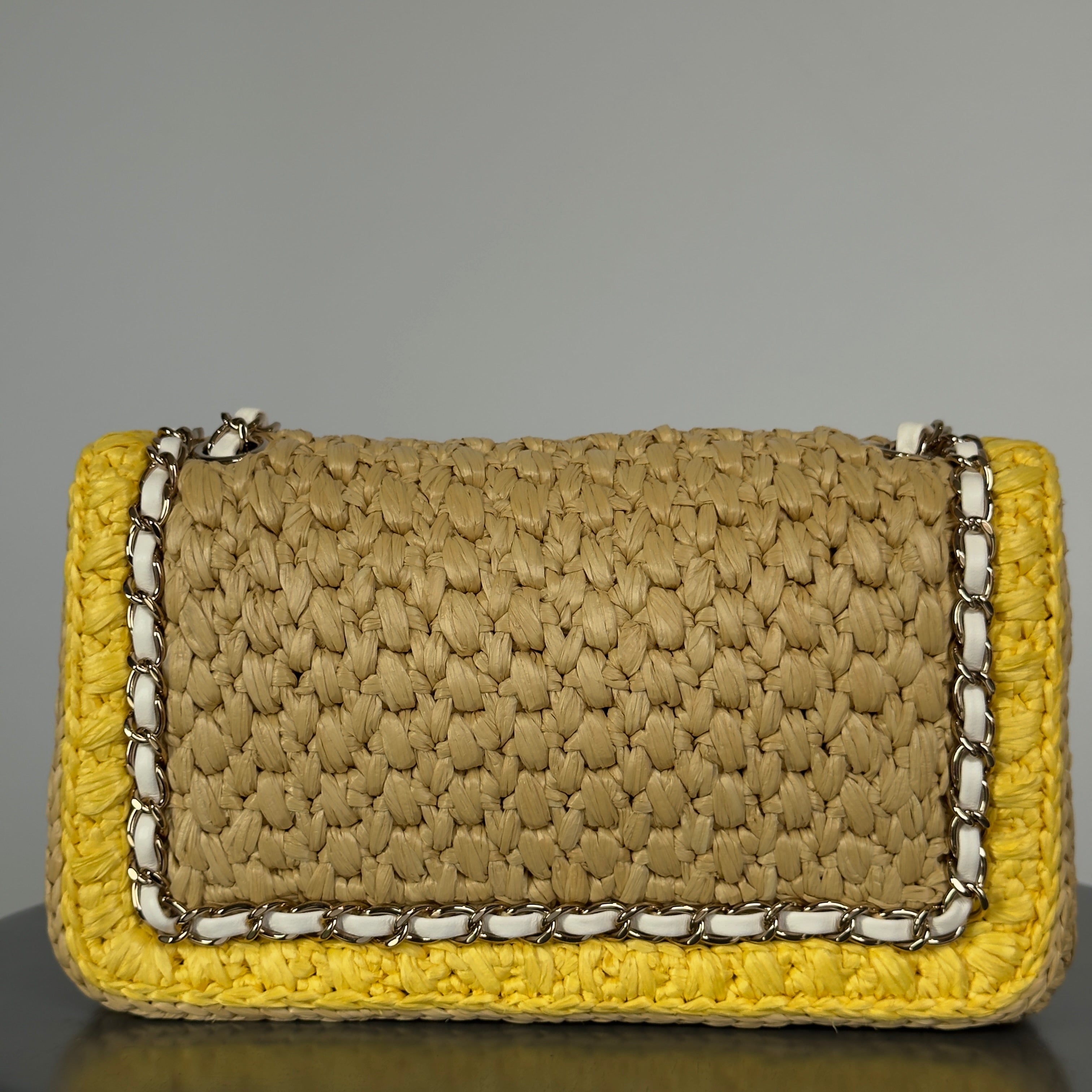 Chanel Raffia Chain Venice Beach Flap Bag Beige Yellow - Queen May