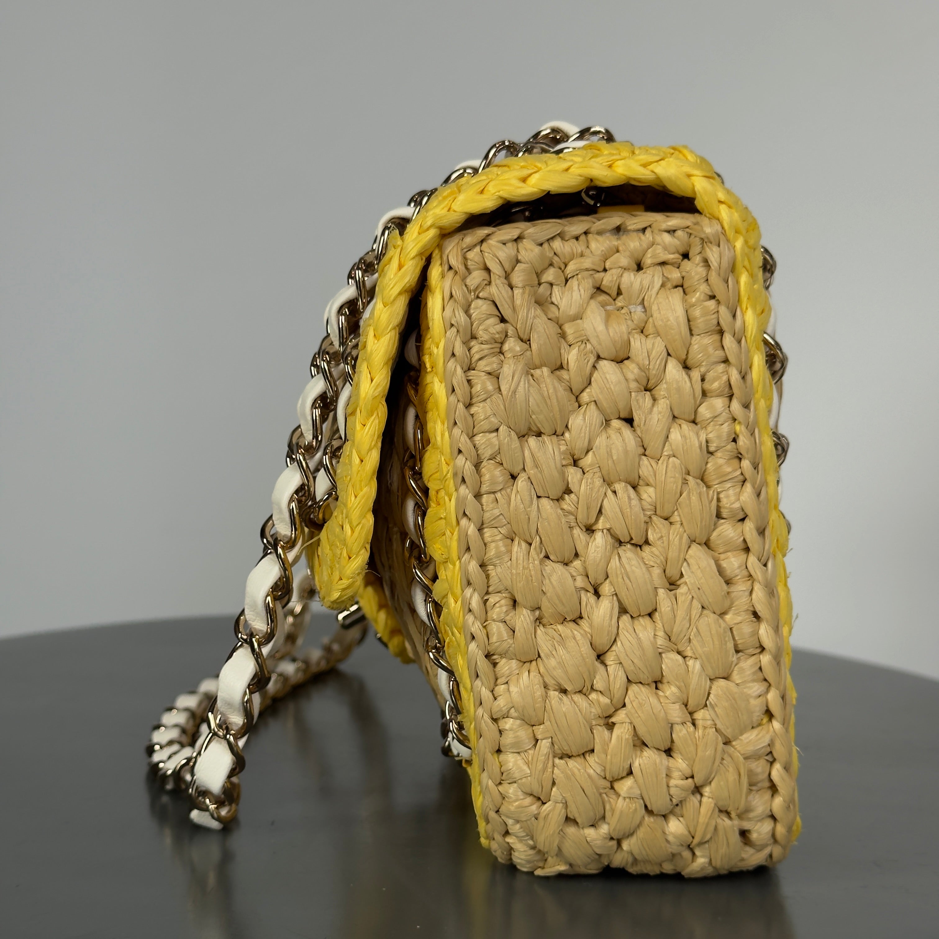 Chanel Raffia Chain Venice Beach Flap Bag Beige Yellow - Queen May