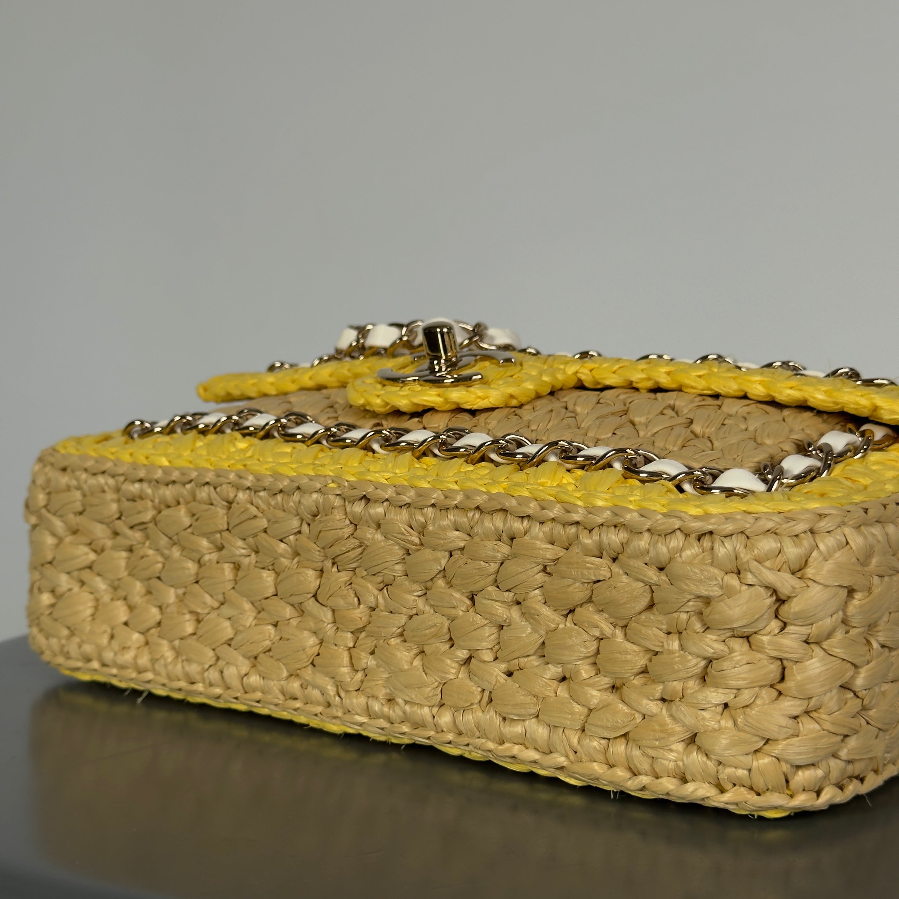 Chanel Raffia Chain Venice Beach Flap Bag Beige Yellow - Queen May