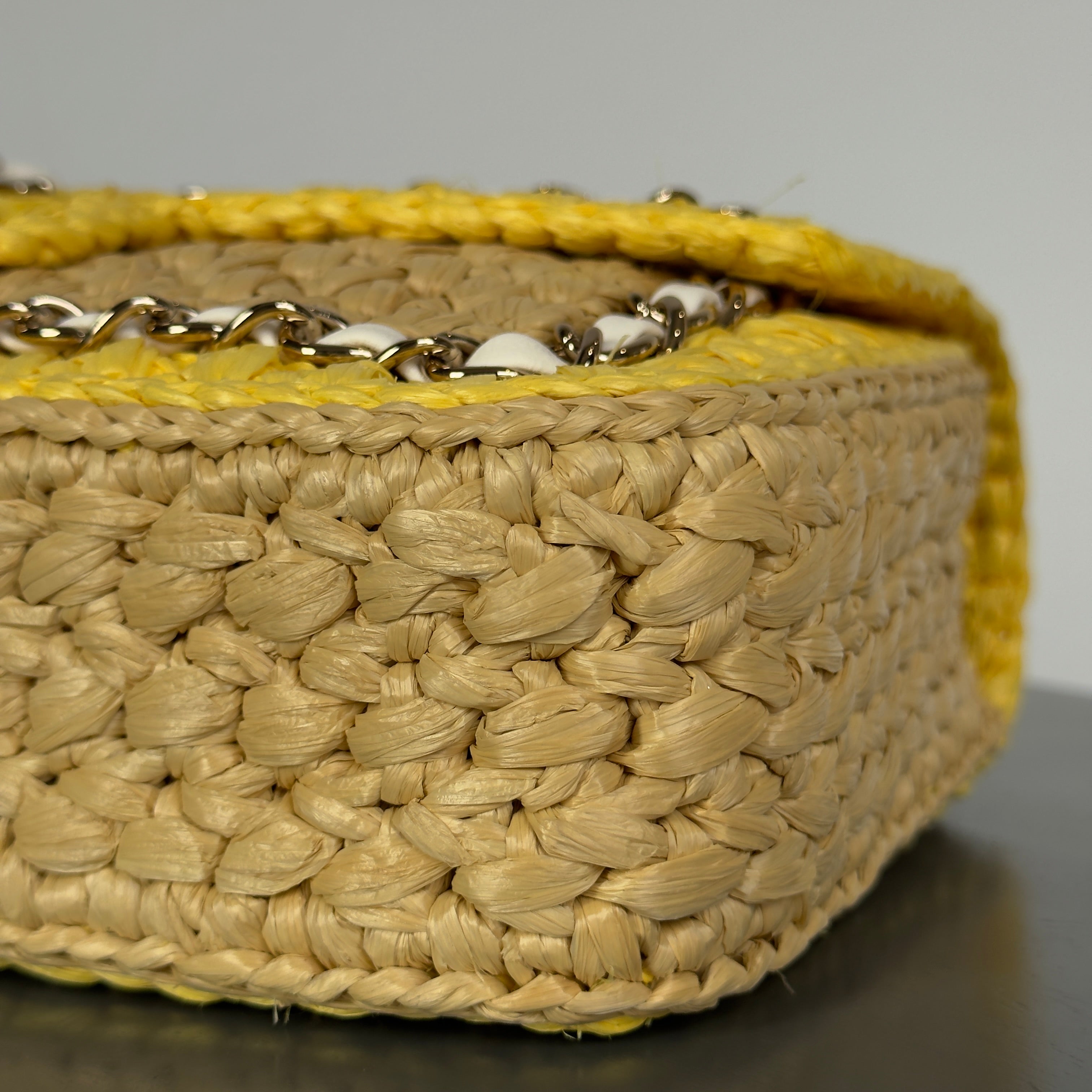 Chanel Raffia Chain Venice Beach Flap Bag Beige Yellow - Queen May