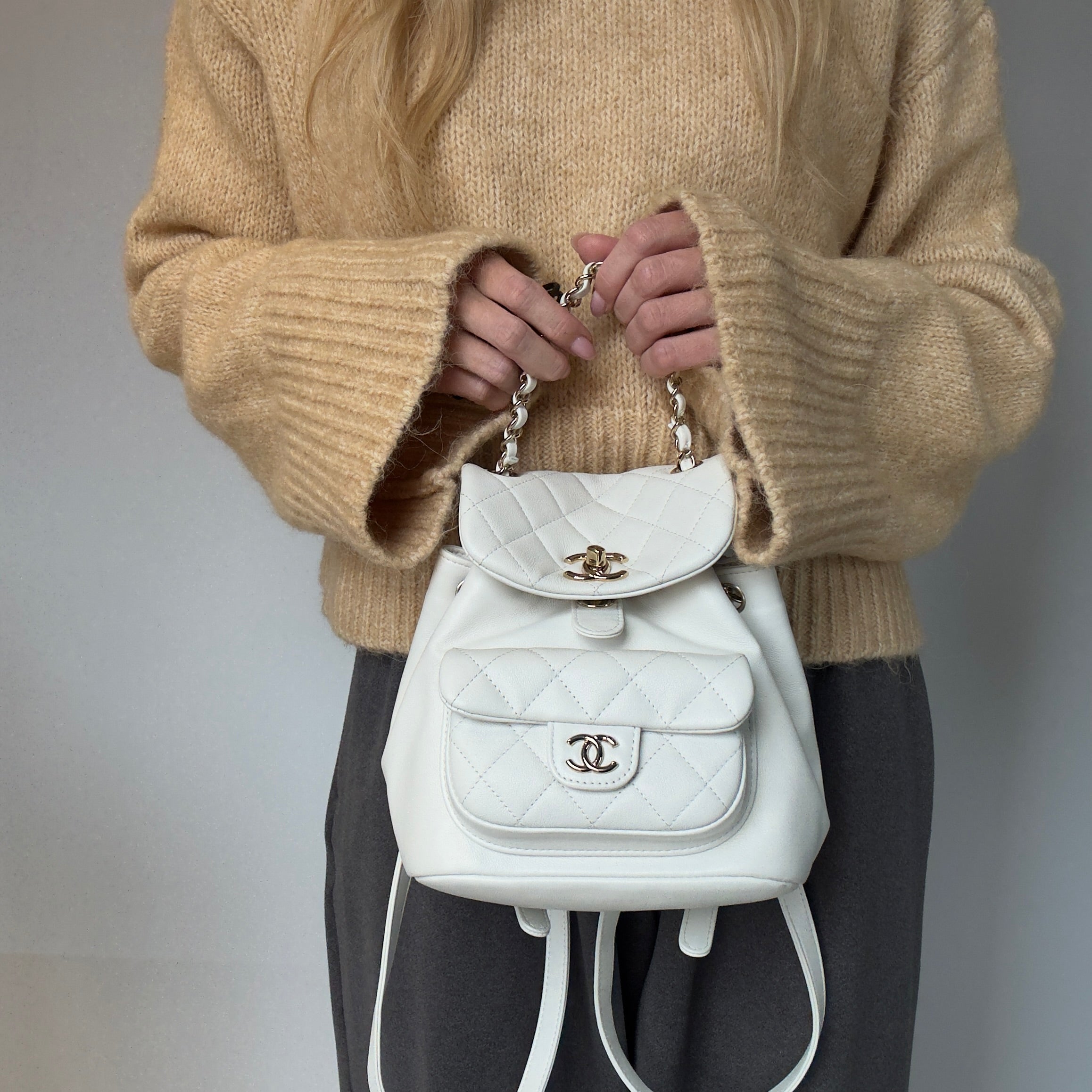 Chanel Small Duma Pockets Drawstring Backpack White