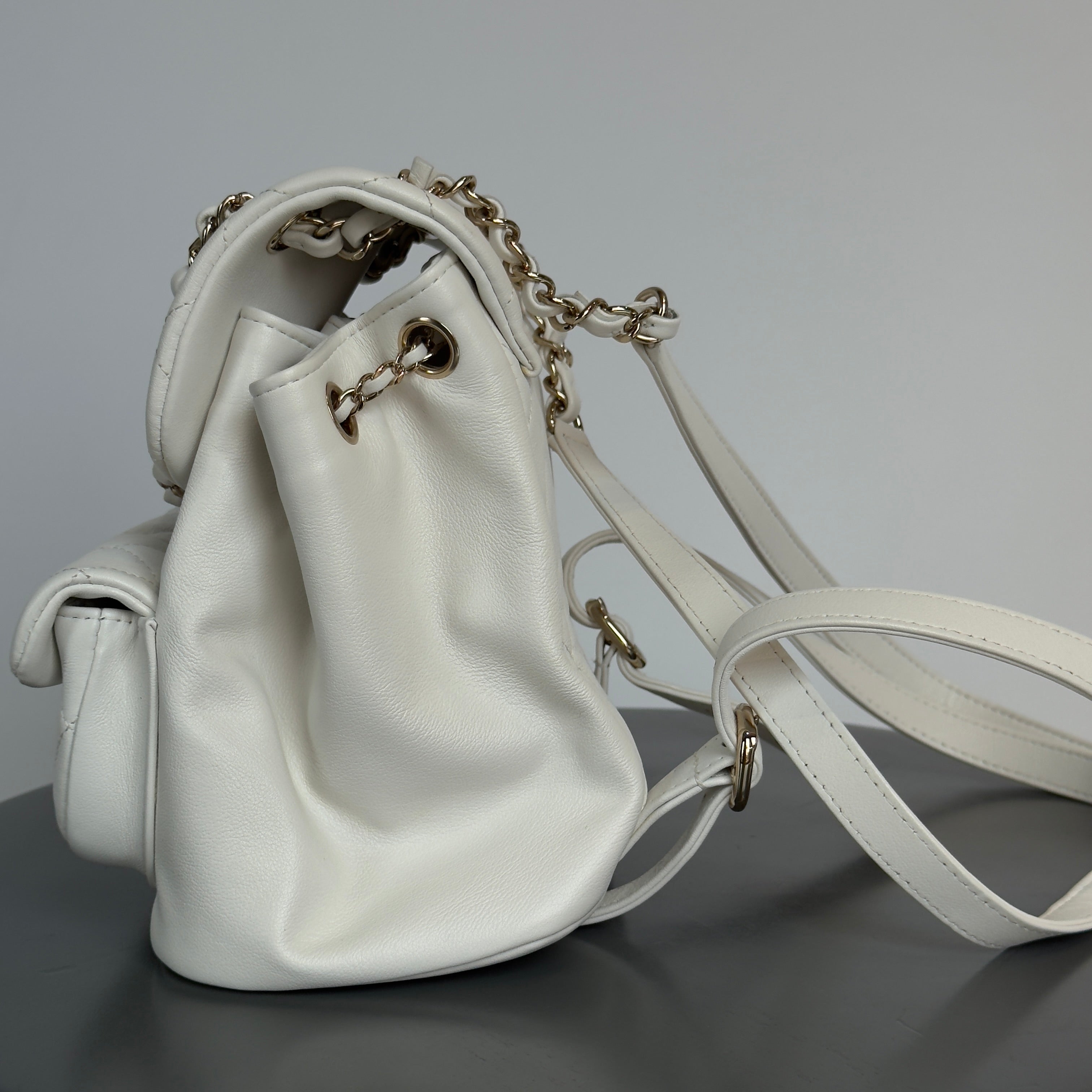 Chanel Small Duma Pockets Drawstring Backpack White