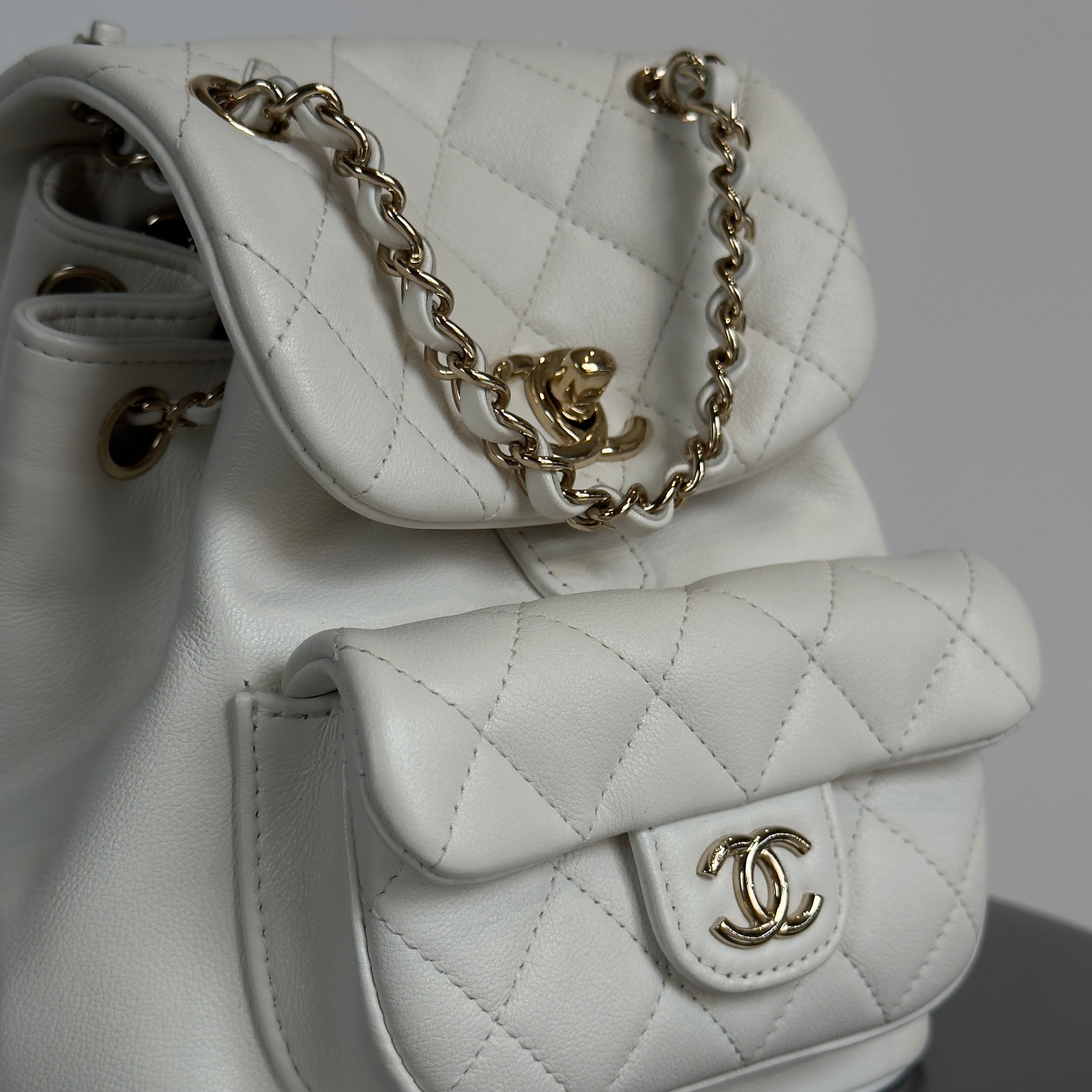 Chanel Small Duma Pockets Drawstring Backpack White