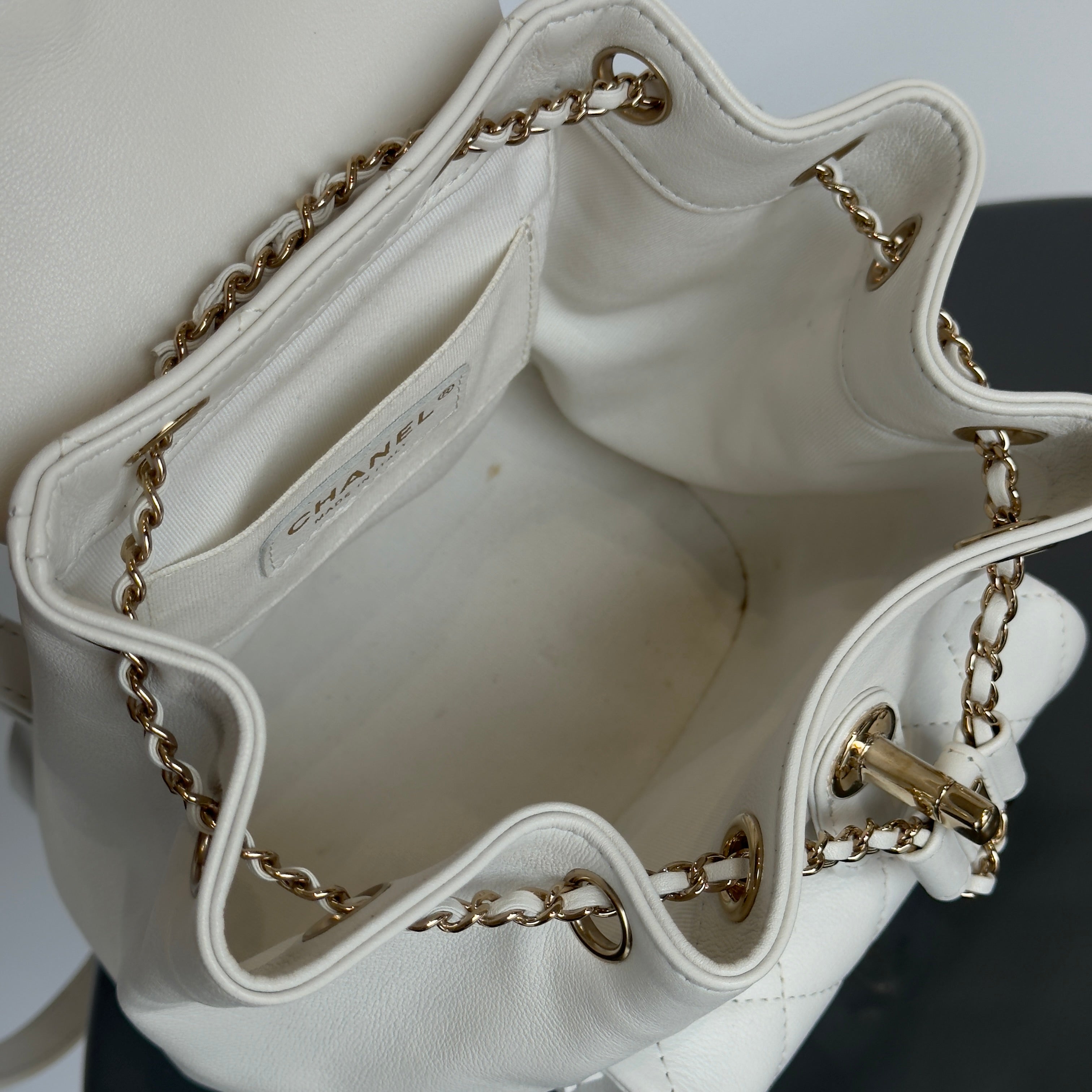 Chanel Small Duma Pockets Drawstring Backpack White