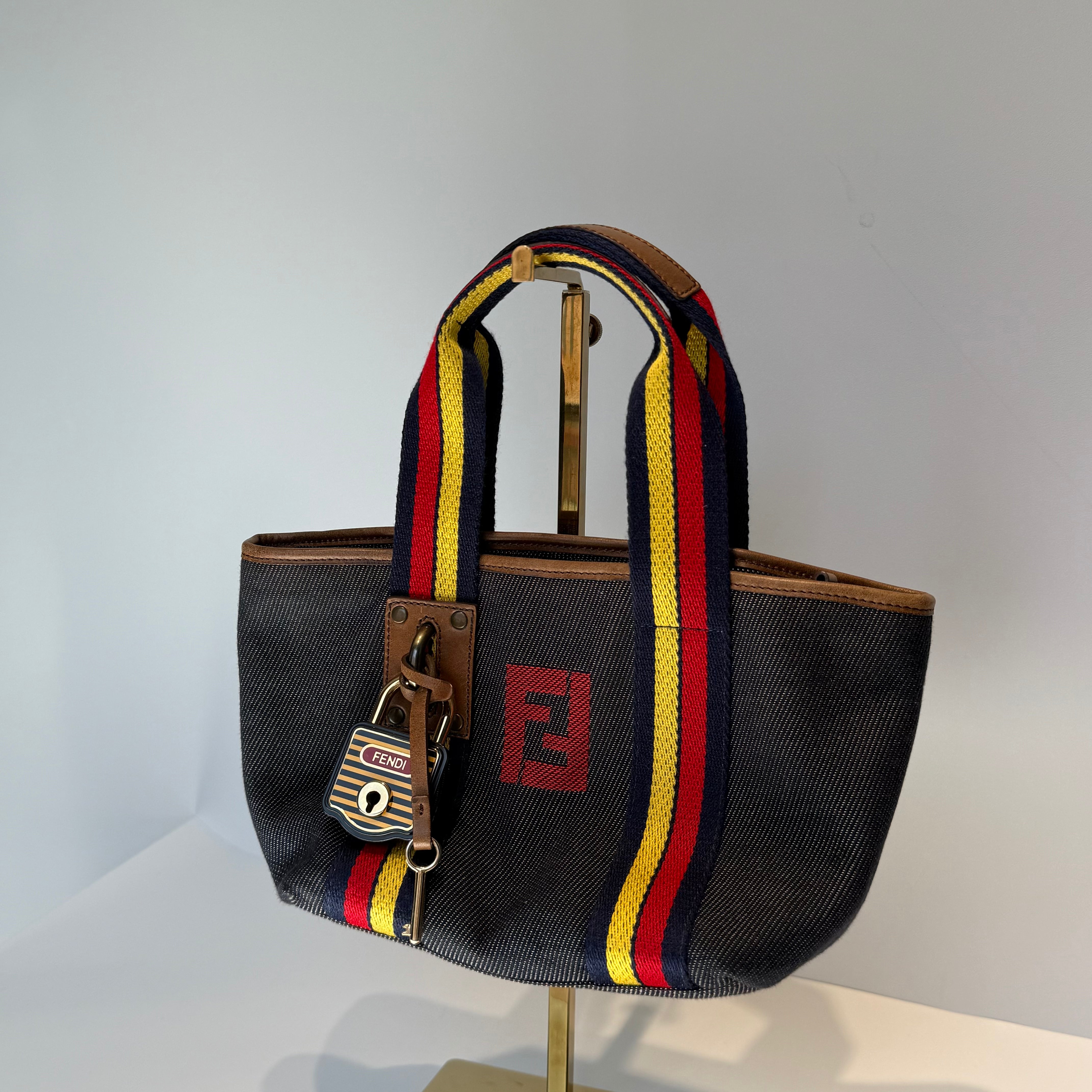 Fendi Lock Shopping Tote Denim Mini Blue - Queen May