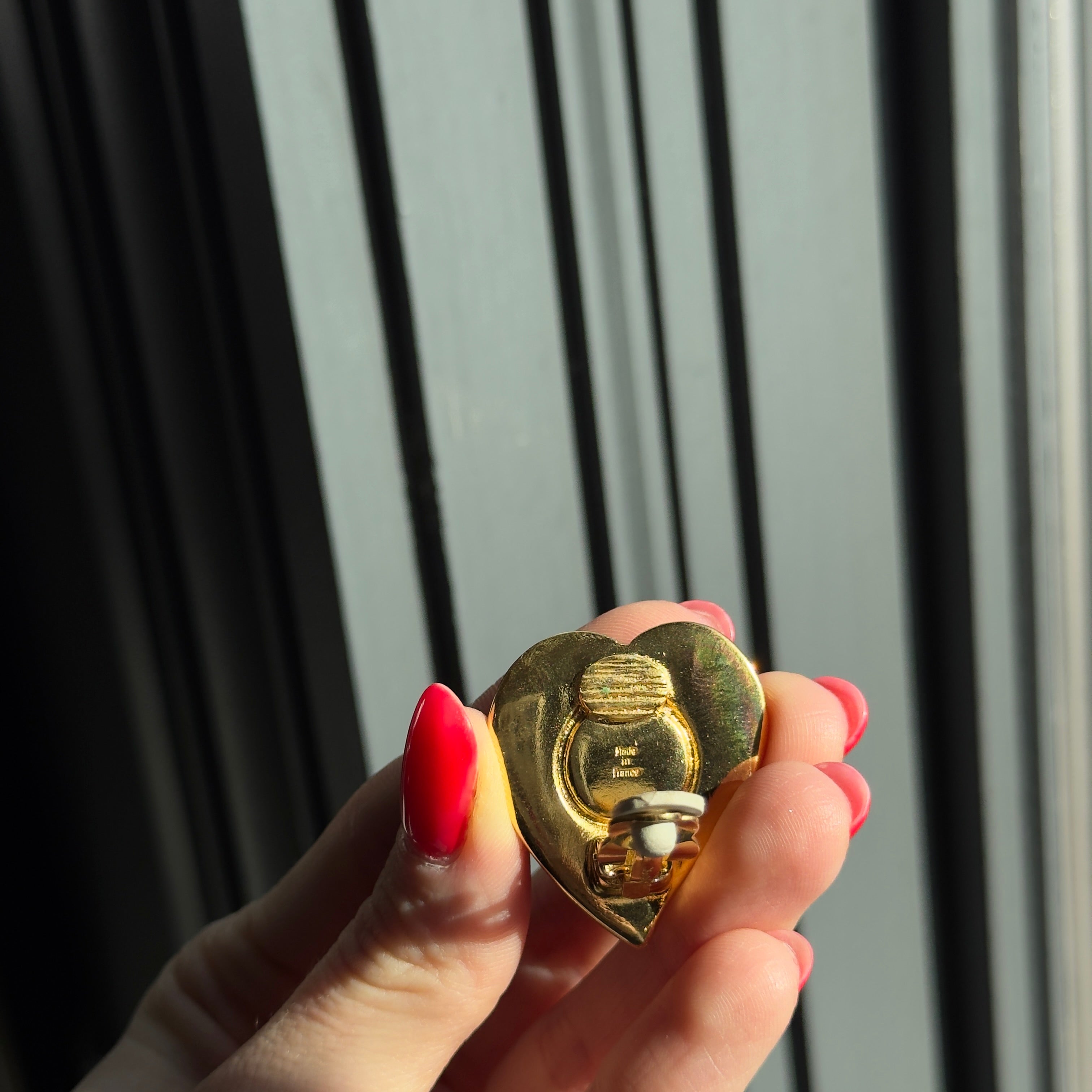 Rare Vintage Yves Saint Laurent Heart Cabochon Clip On Earring - Queen May
