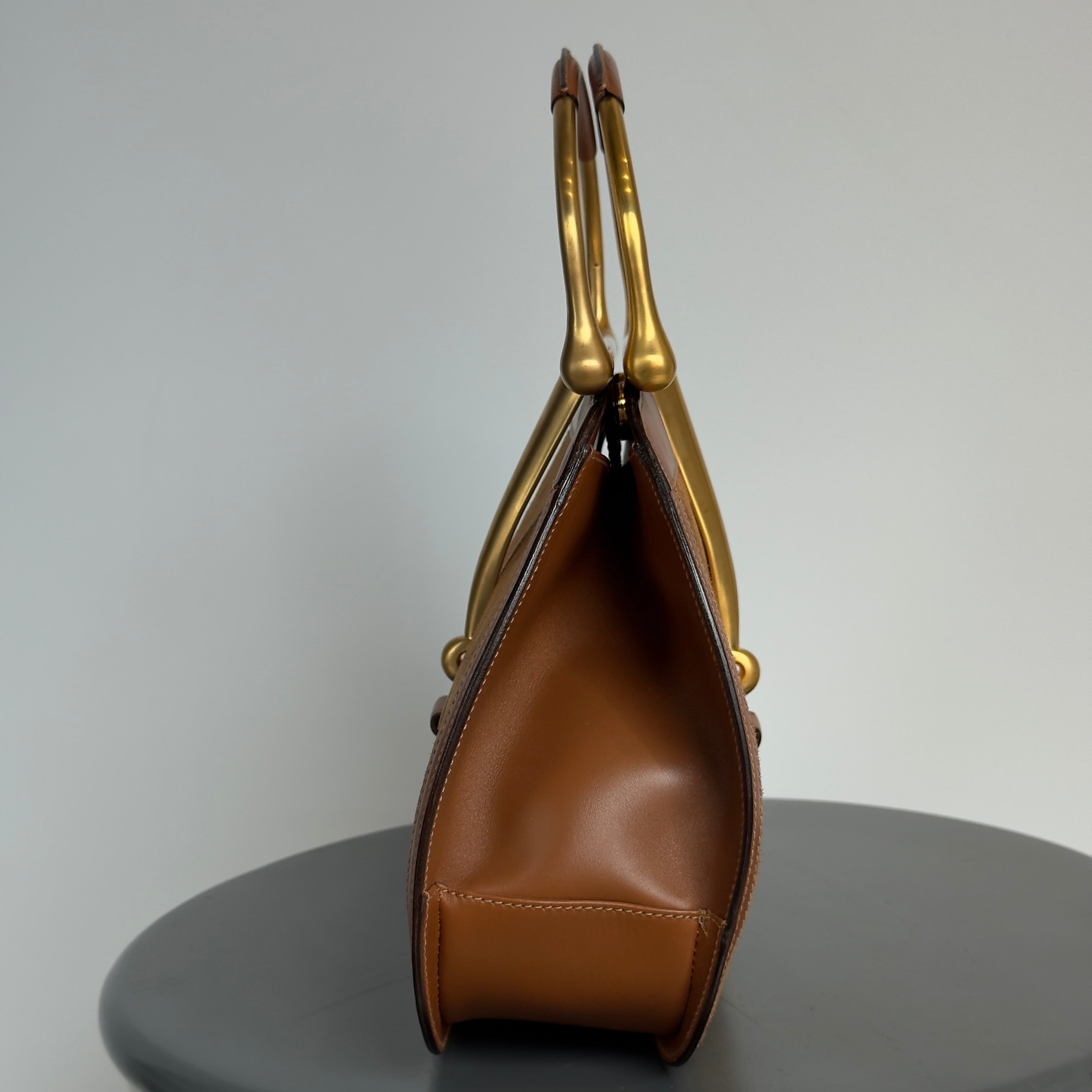 Gucci By Tom Ford 2000-2001 Snafflebit Frame Top Handle Bag Camel Suede & Smooth Tan Calf Leather - Queen May