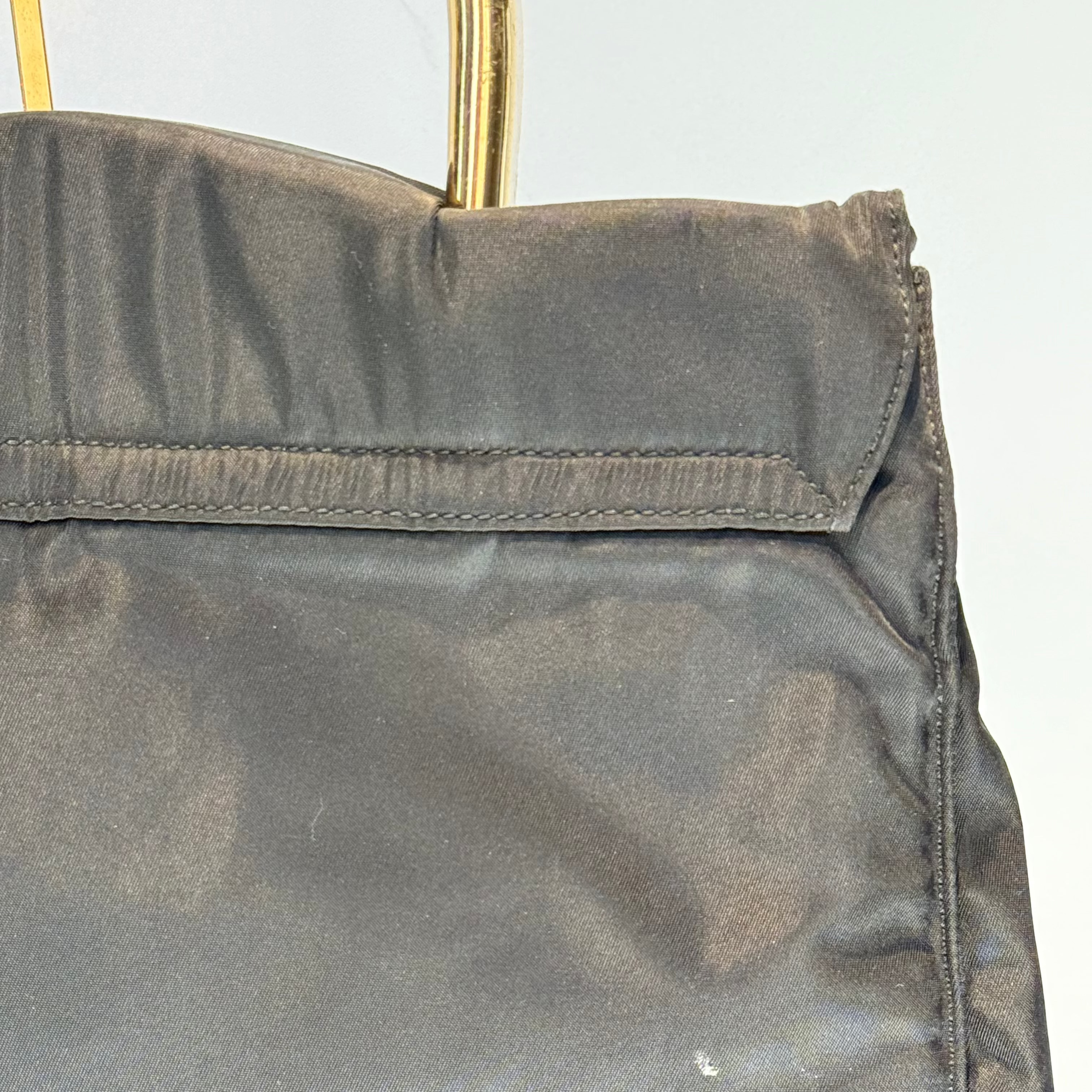 Prada Tessuto Nylon Gold Metal Handle Large Logo - Queen May